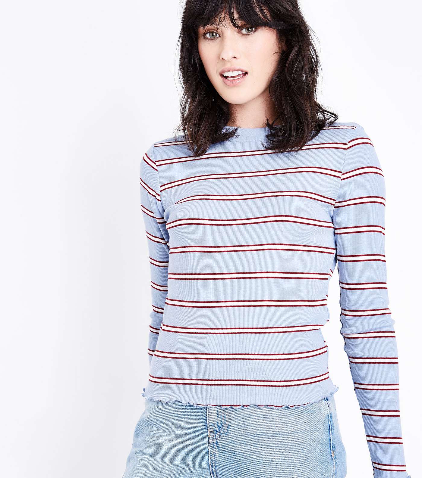 Blue Stripe Long Sleeve Ribbed T-Shirt