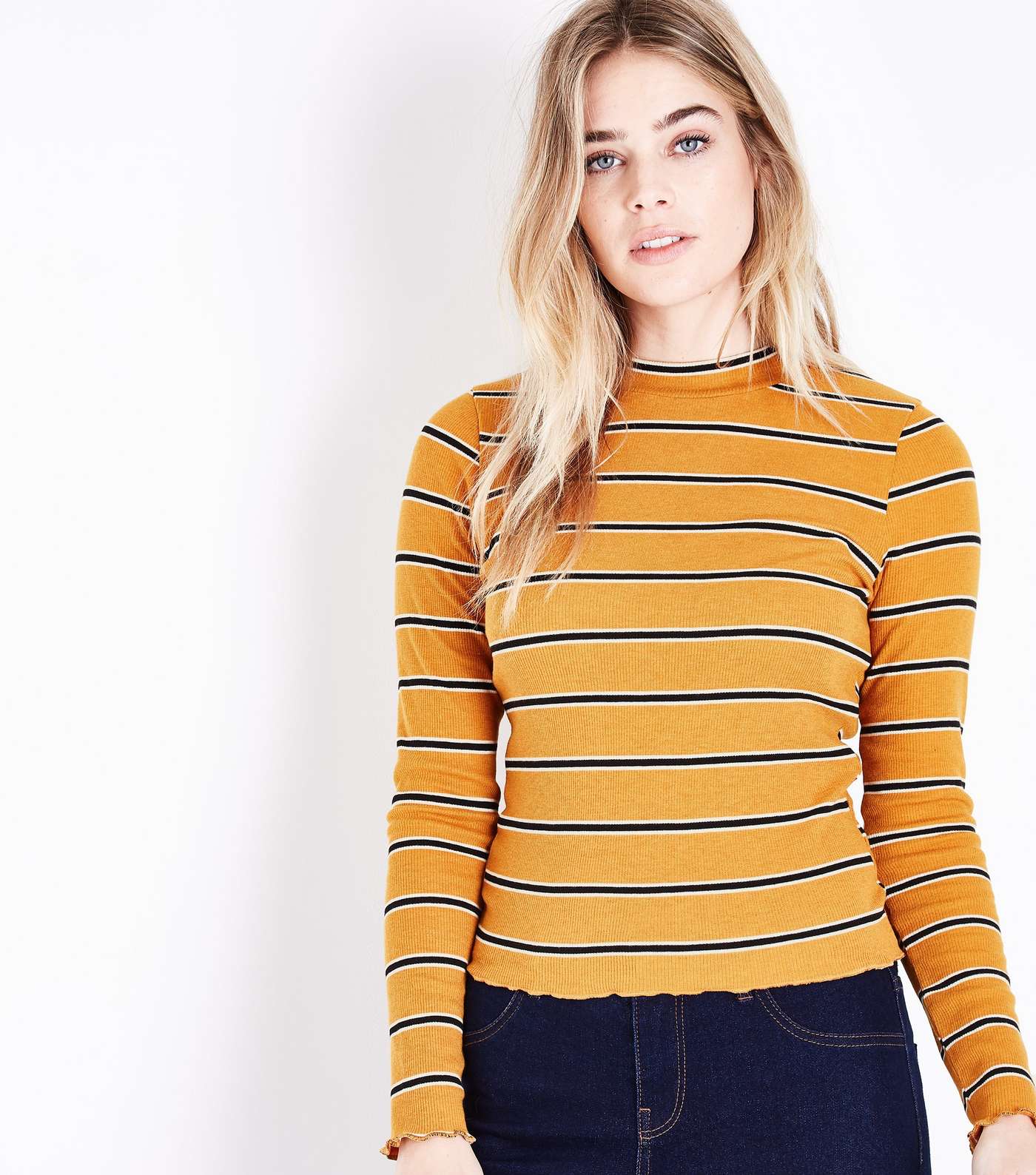 Mustard Yellow Stripe Long Sleeve Ribbed T-Shirt