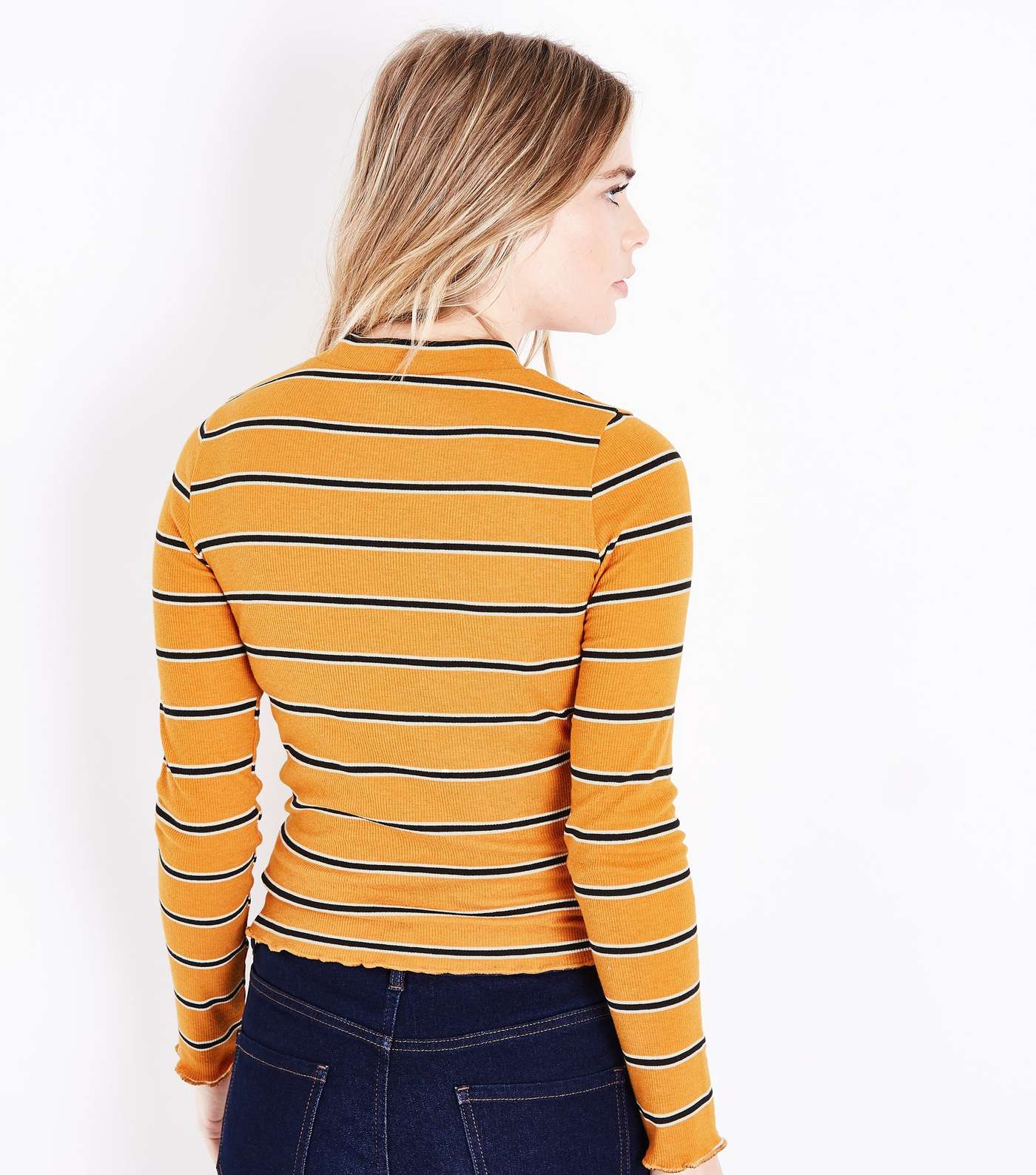 Mustard Yellow Stripe Long Sleeve Ribbed T-Shirt Image 3