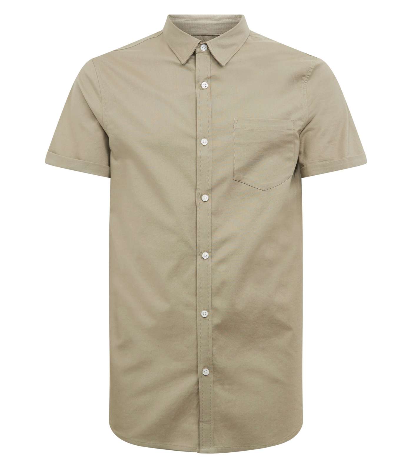 Khaki Short Sleeve Muscle Fit Oxford Shirt Image 4