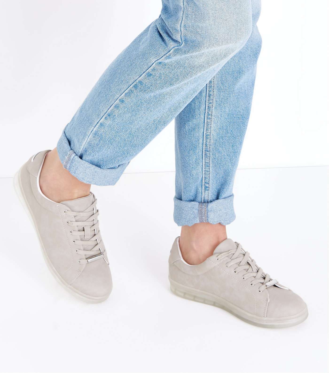 Grey Clear Sole Lace Up Trainers Image 2