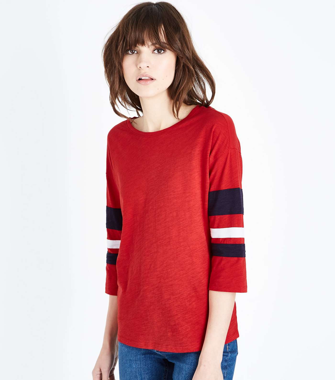 Red Slouchy Stripe Sleeve T-Shirt