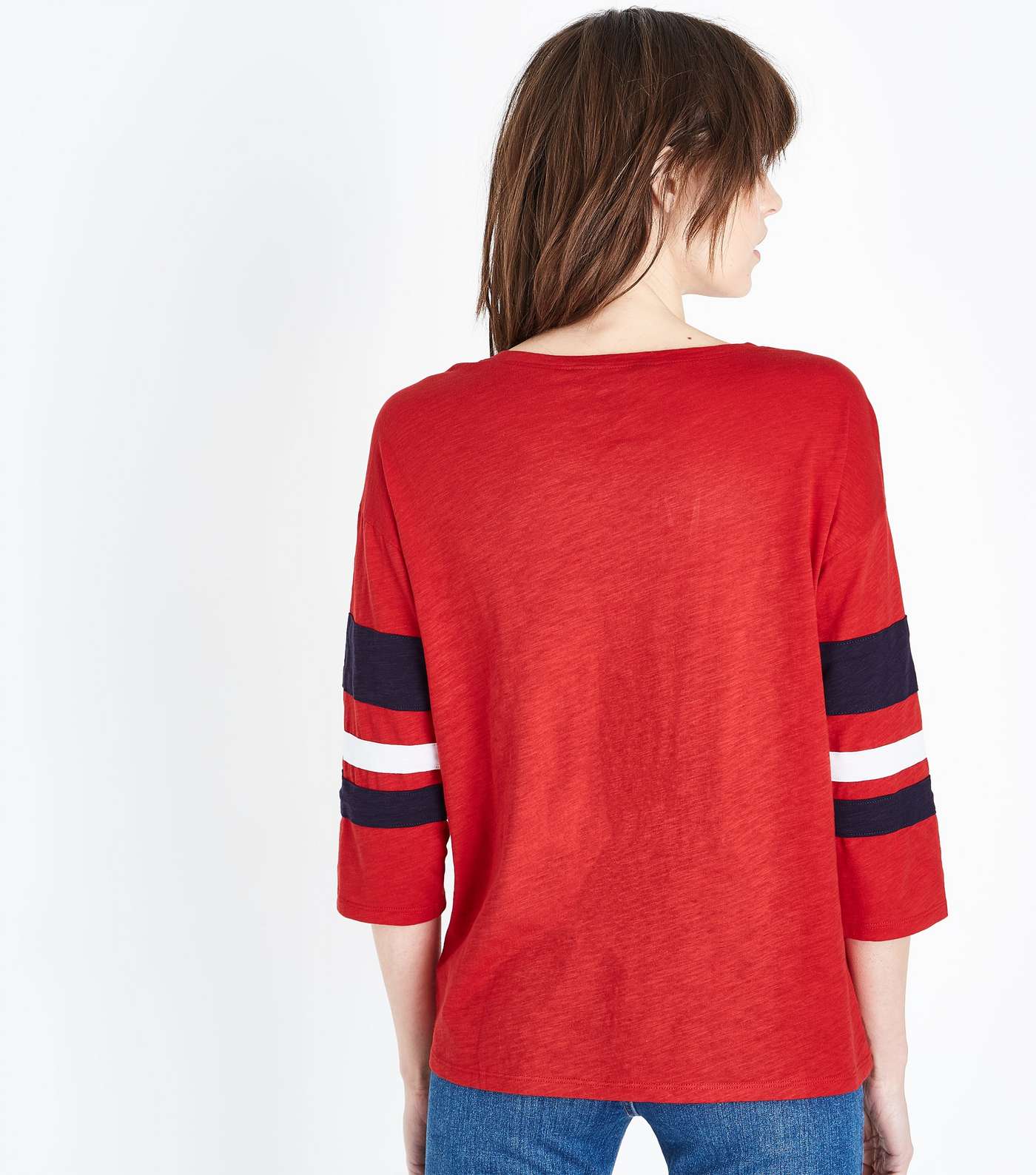 Red Slouchy Stripe Sleeve T-Shirt Image 3