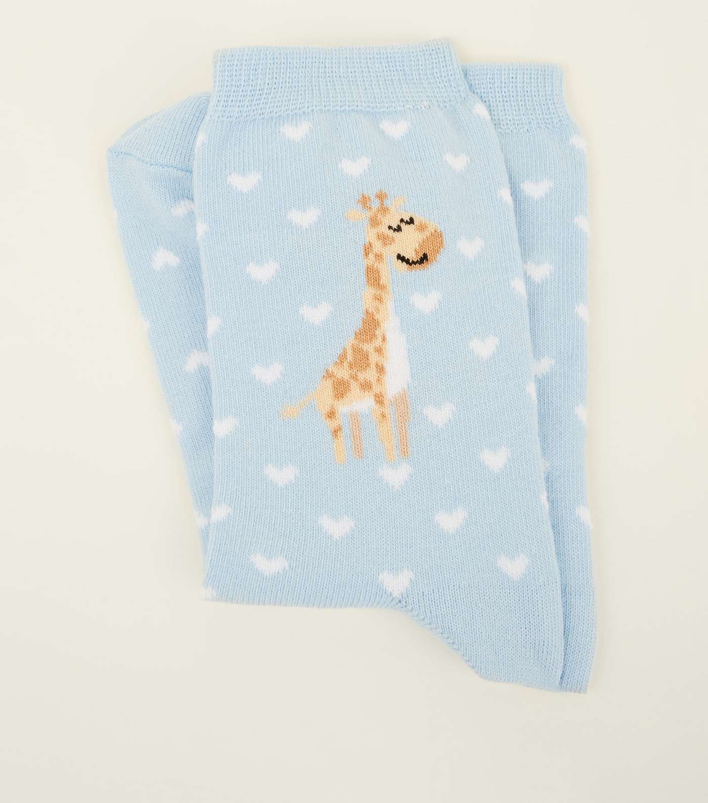Pale Blue Heart Giraffe Pattern Socks Image 3