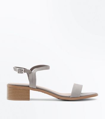 grey low block heel sandals