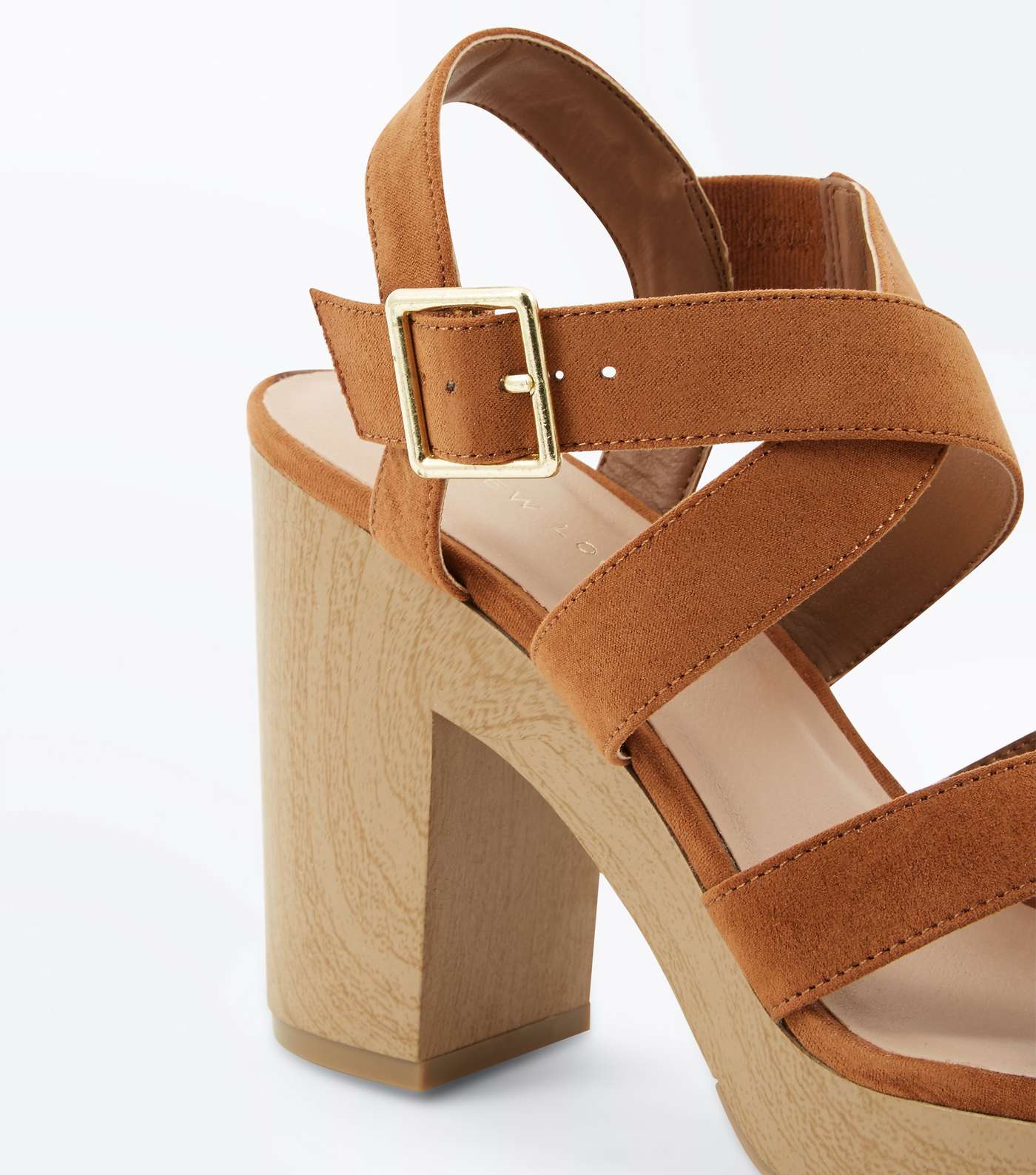 Tan Suedette Strappy Wooden Sole Sandals Image 4