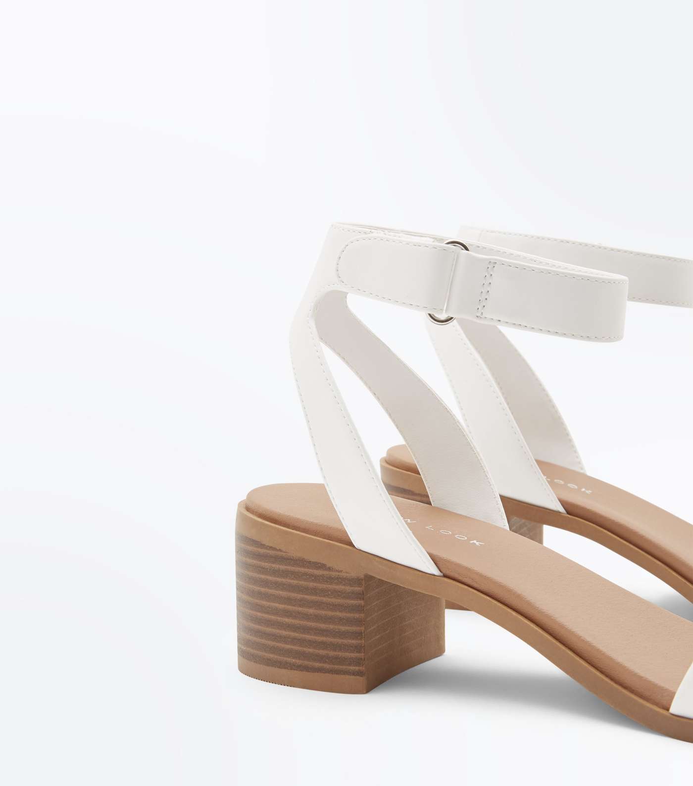 White Low Block Heel Flexible Sole Sandals Image 3