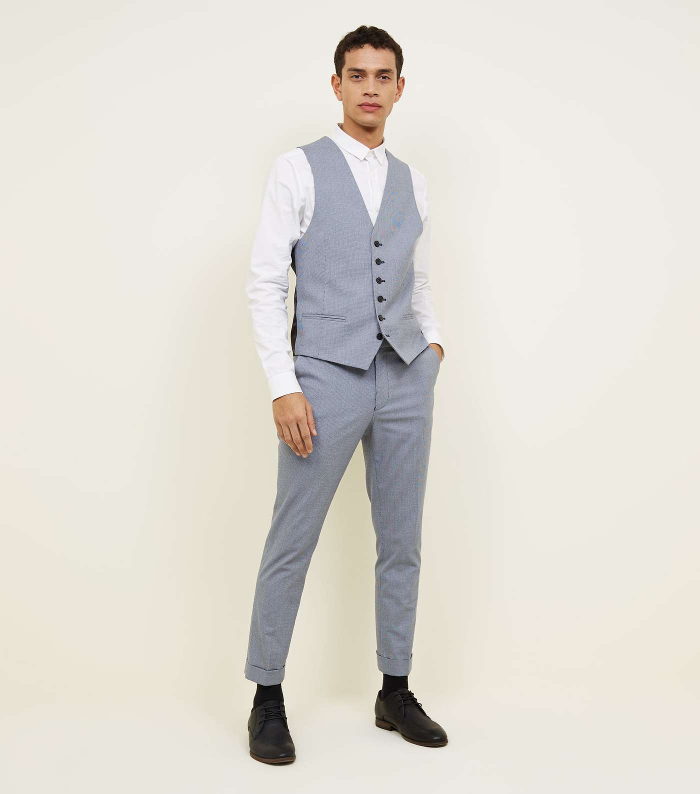 Grey Herringbone Skinny Cropped Suit Trousers Image 2