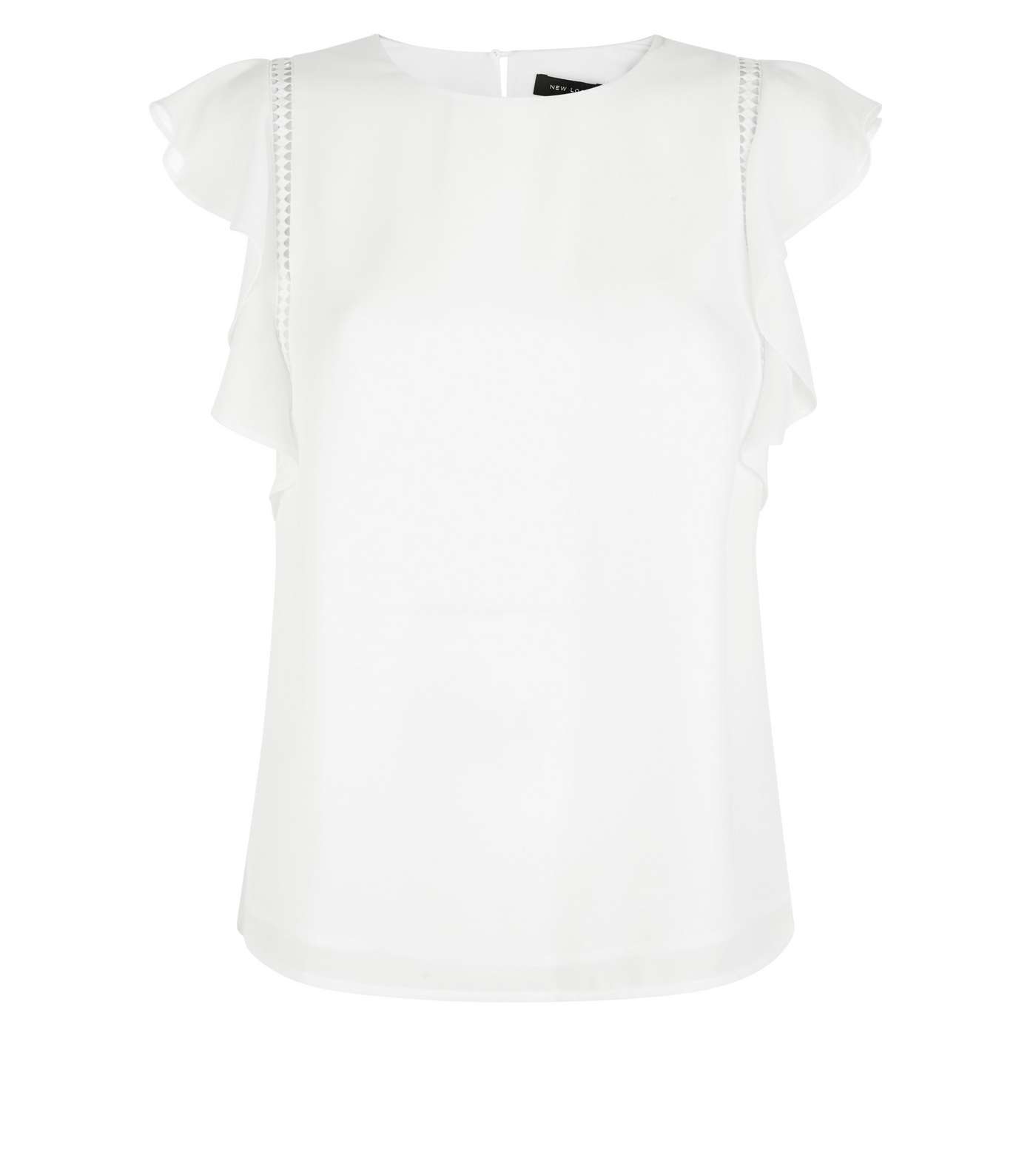 Off White Cut Out Frill Sleeve Top Image 4