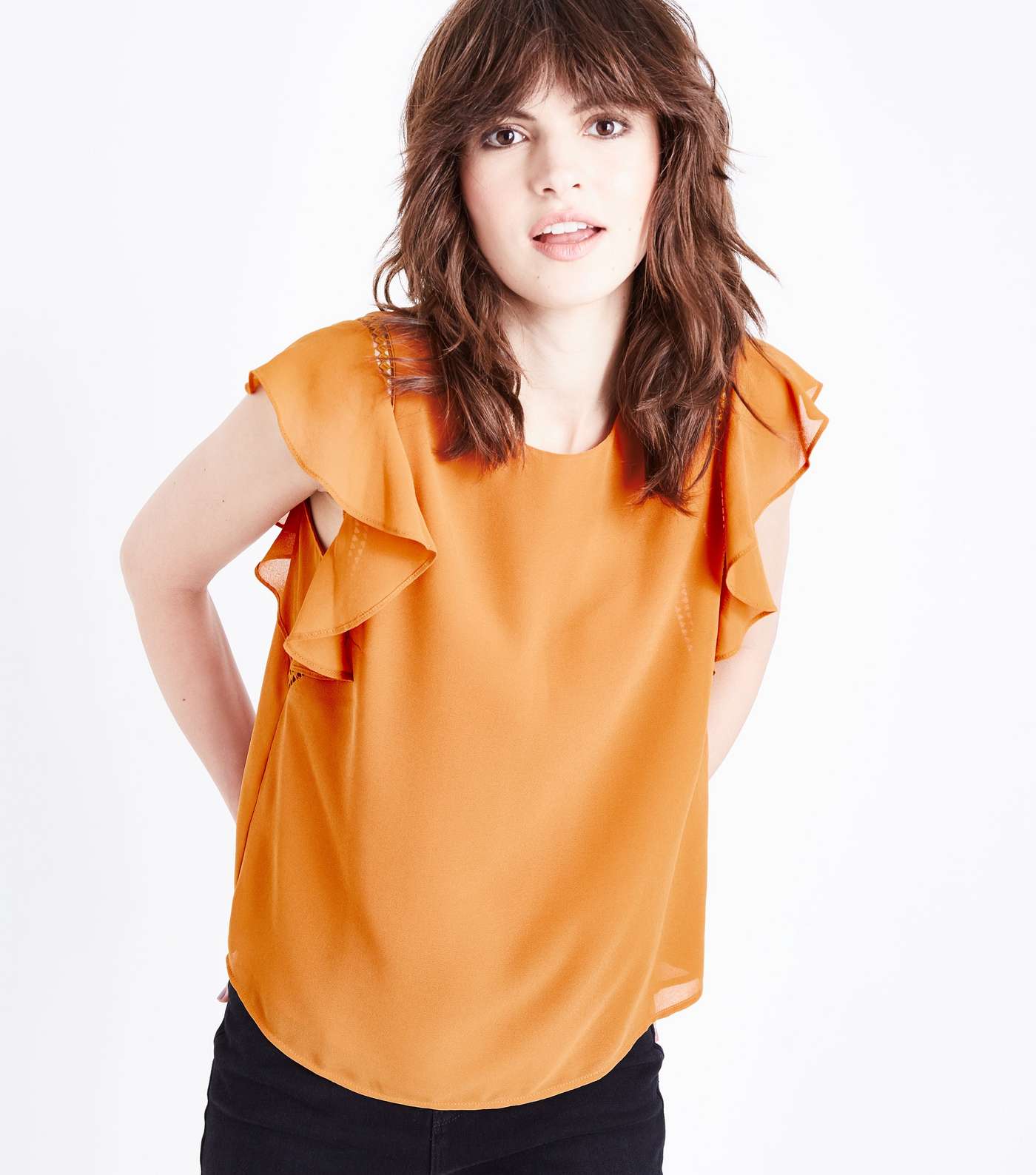 Yellow Cut Out Frill Sleeve Top