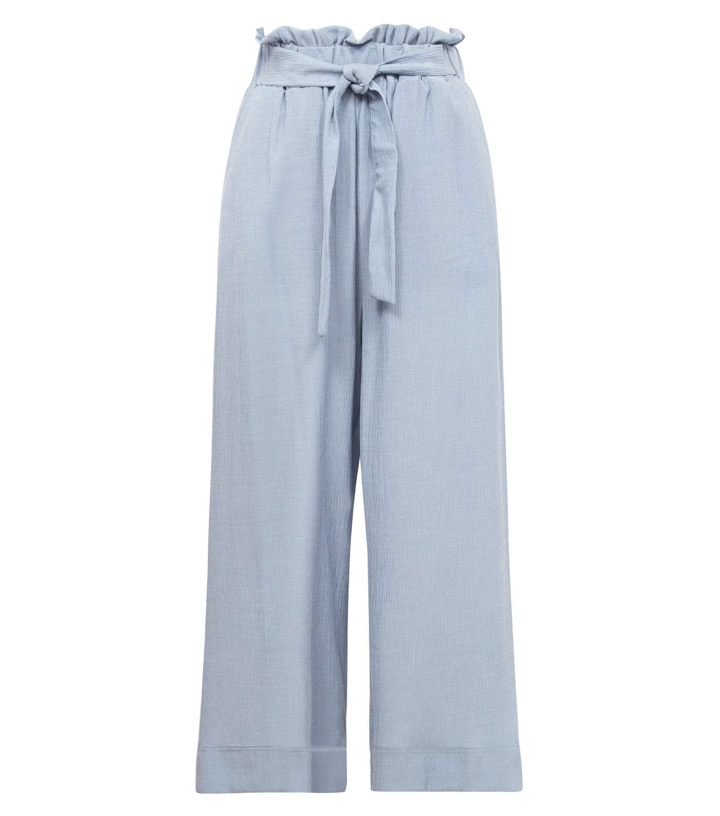 Pale Blue Crepe Tie Waist Cropped Trousers Image 4