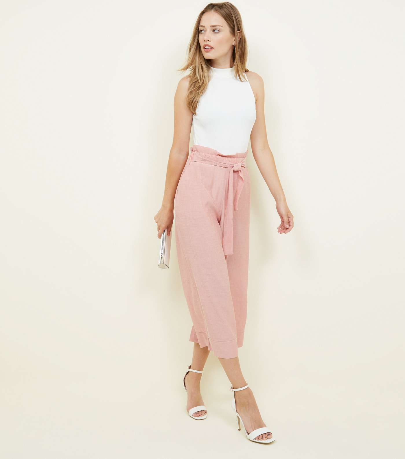 Coral Crepe Tie Waist Cropped Trousers Image 6