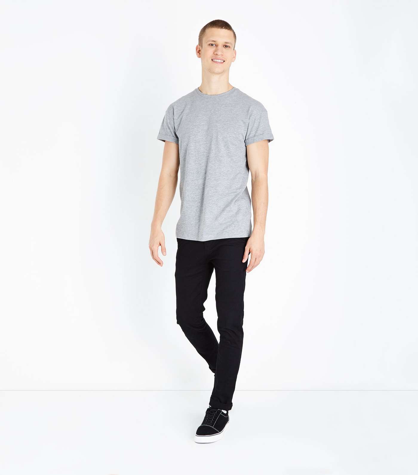 Grey Marl Rolled Sleeve T-Shirt Image 2