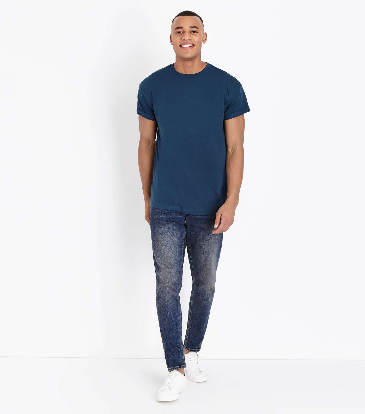 Navy Rolled Sleeve T-Shirt Image 2