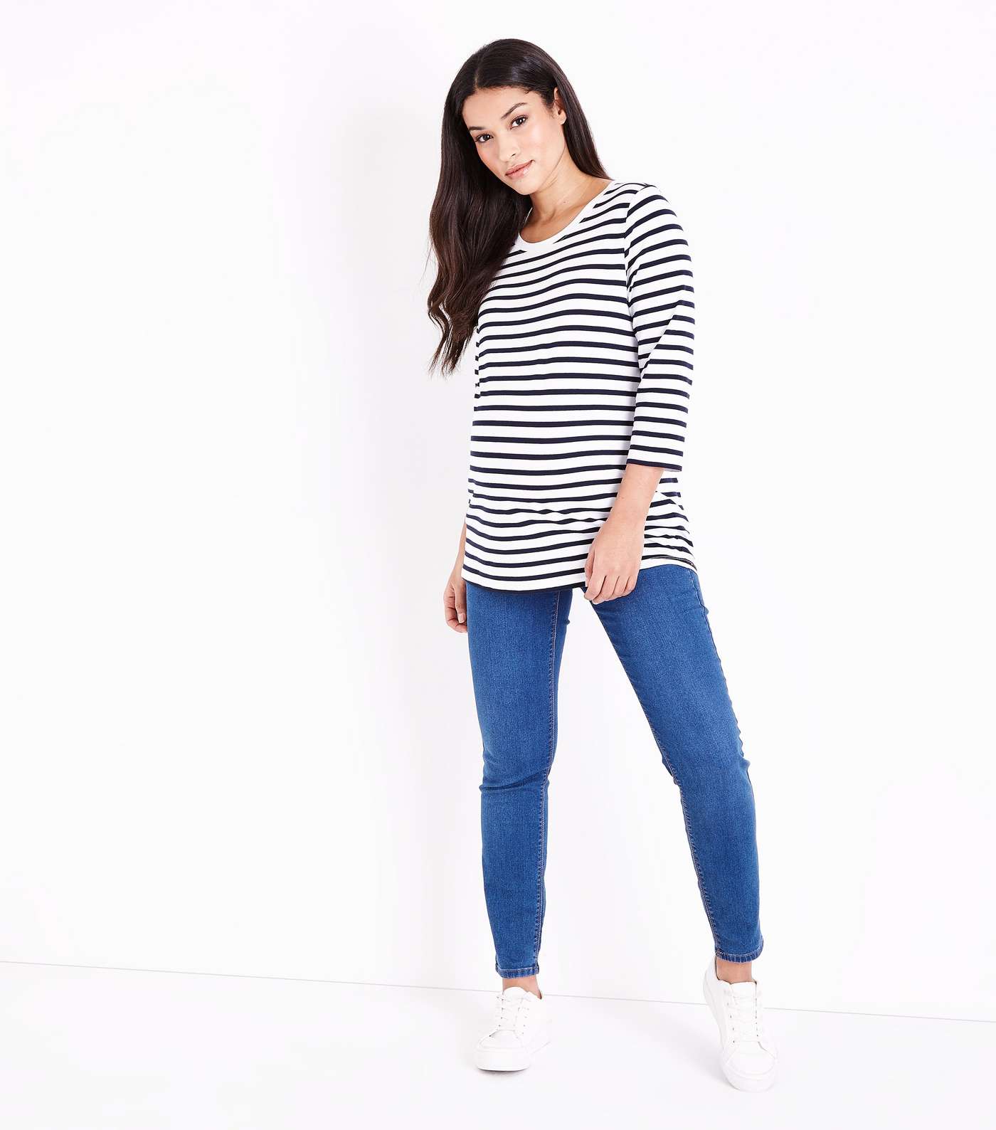Maternity Blue Stripe 3/4 Sleeve T-Shirt Image 2