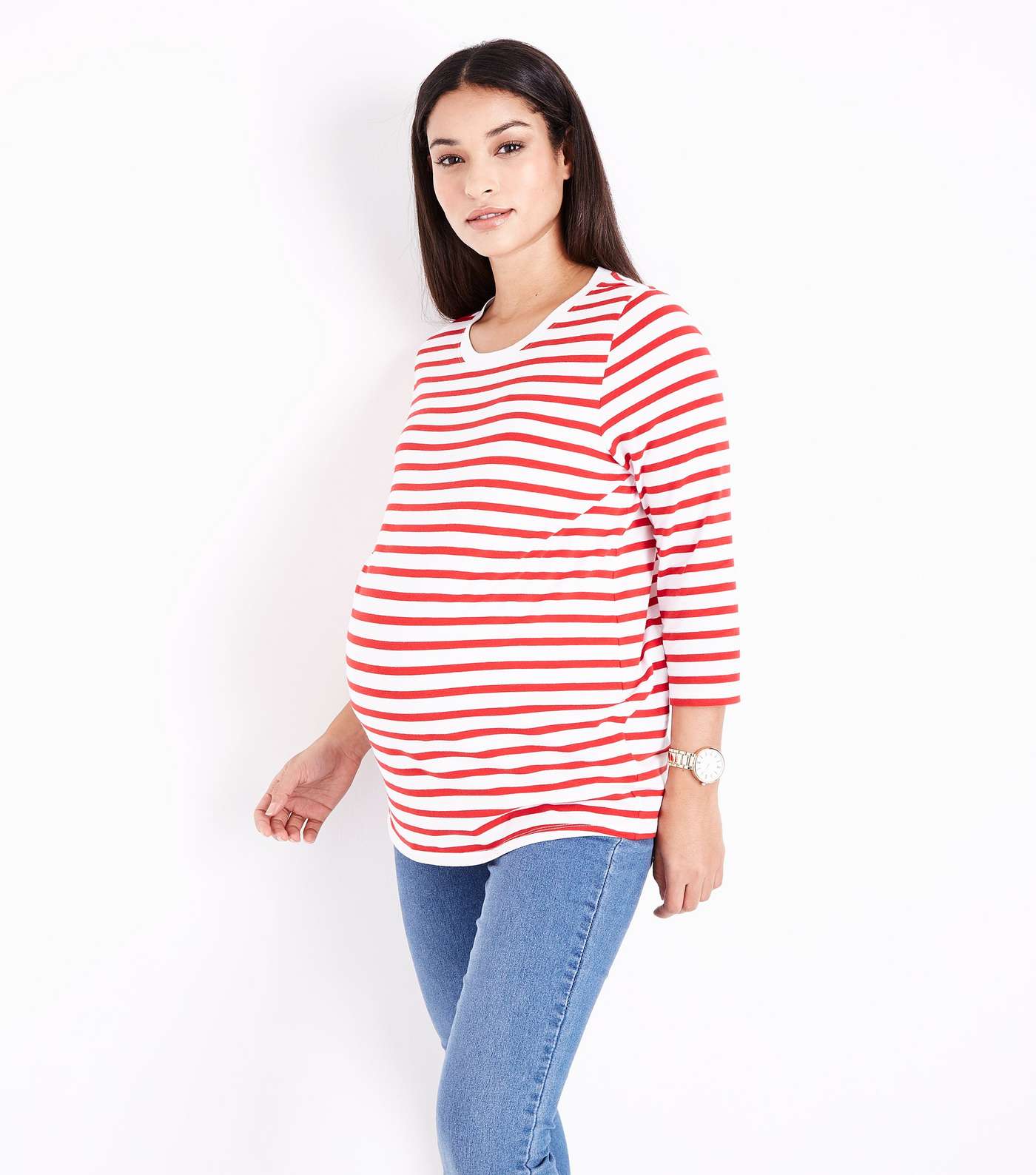 Maternity Red Stripe 3/4 Sleeve T-Shirt