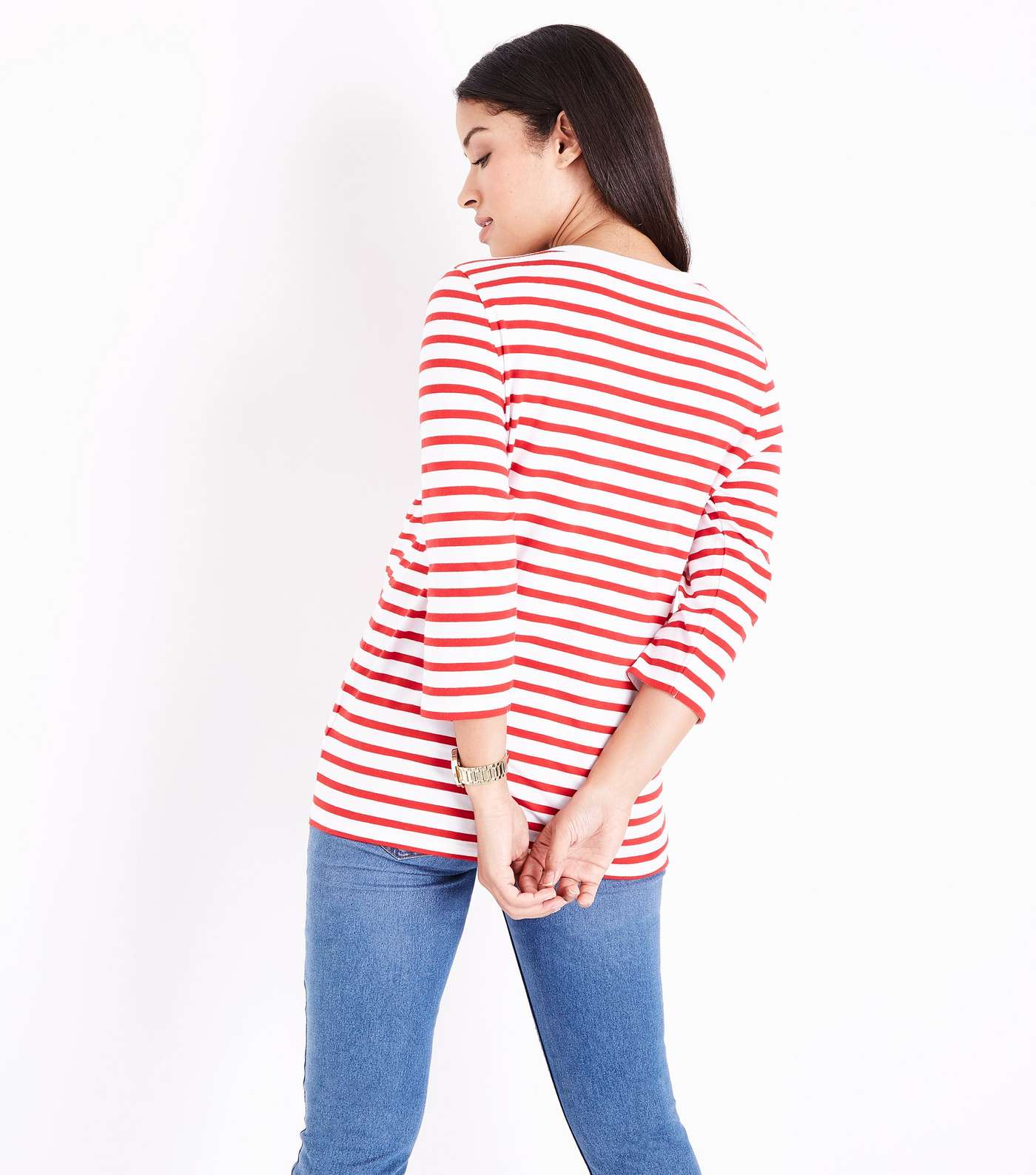 Maternity Red Stripe 3/4 Sleeve T-Shirt Image 3