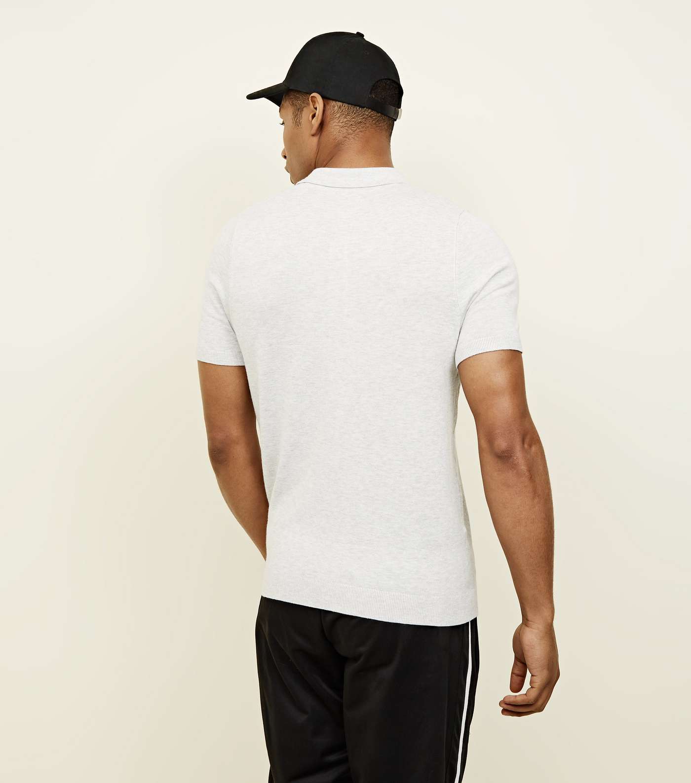 Pale Grey Knit Slim Fit Polo Shirt Image 3