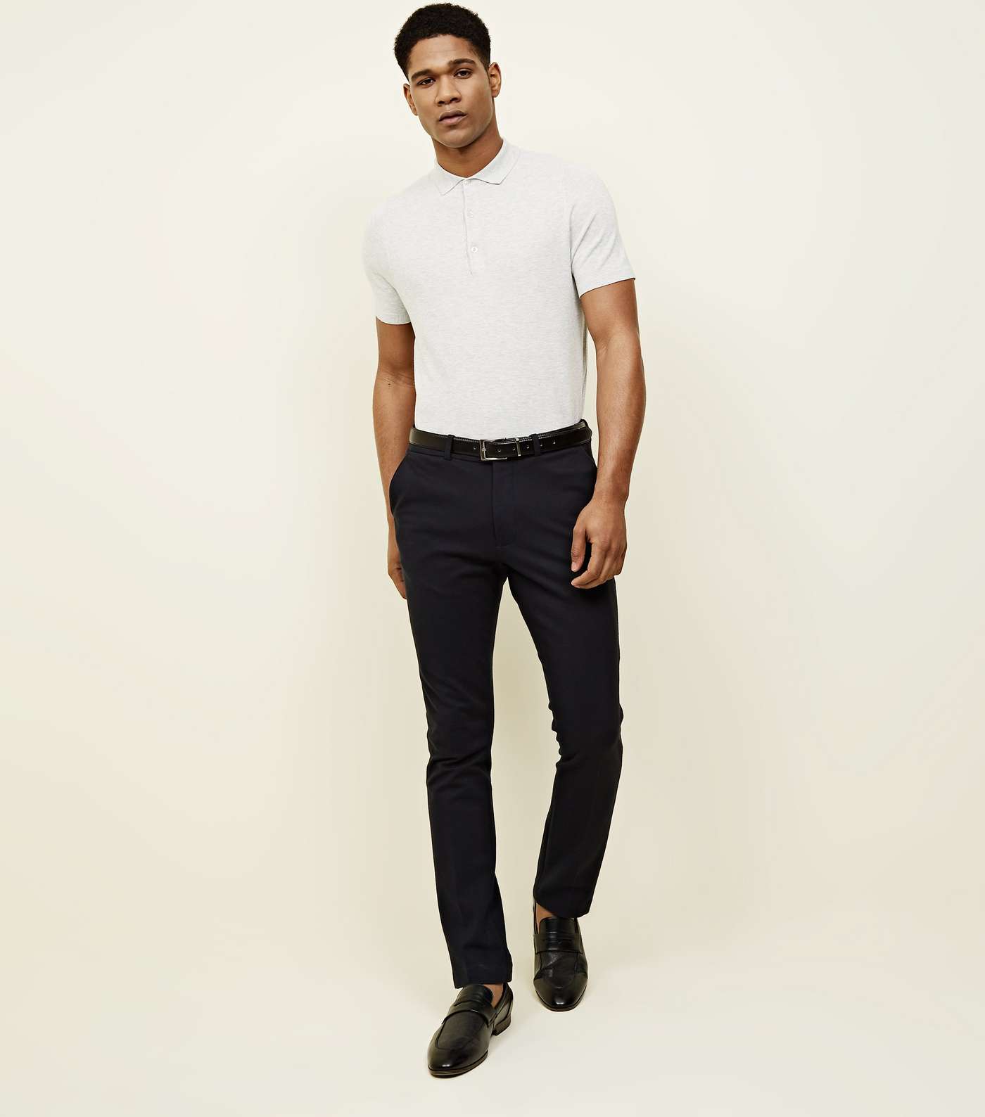 Pale Grey Knit Slim Fit Polo Shirt Image 5