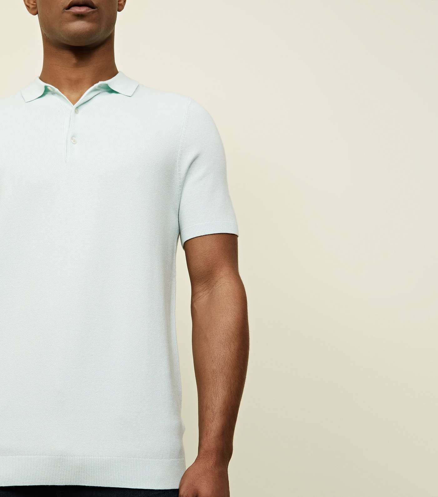 Mint Green Knit Slim Fit Polo Shirt Image 4