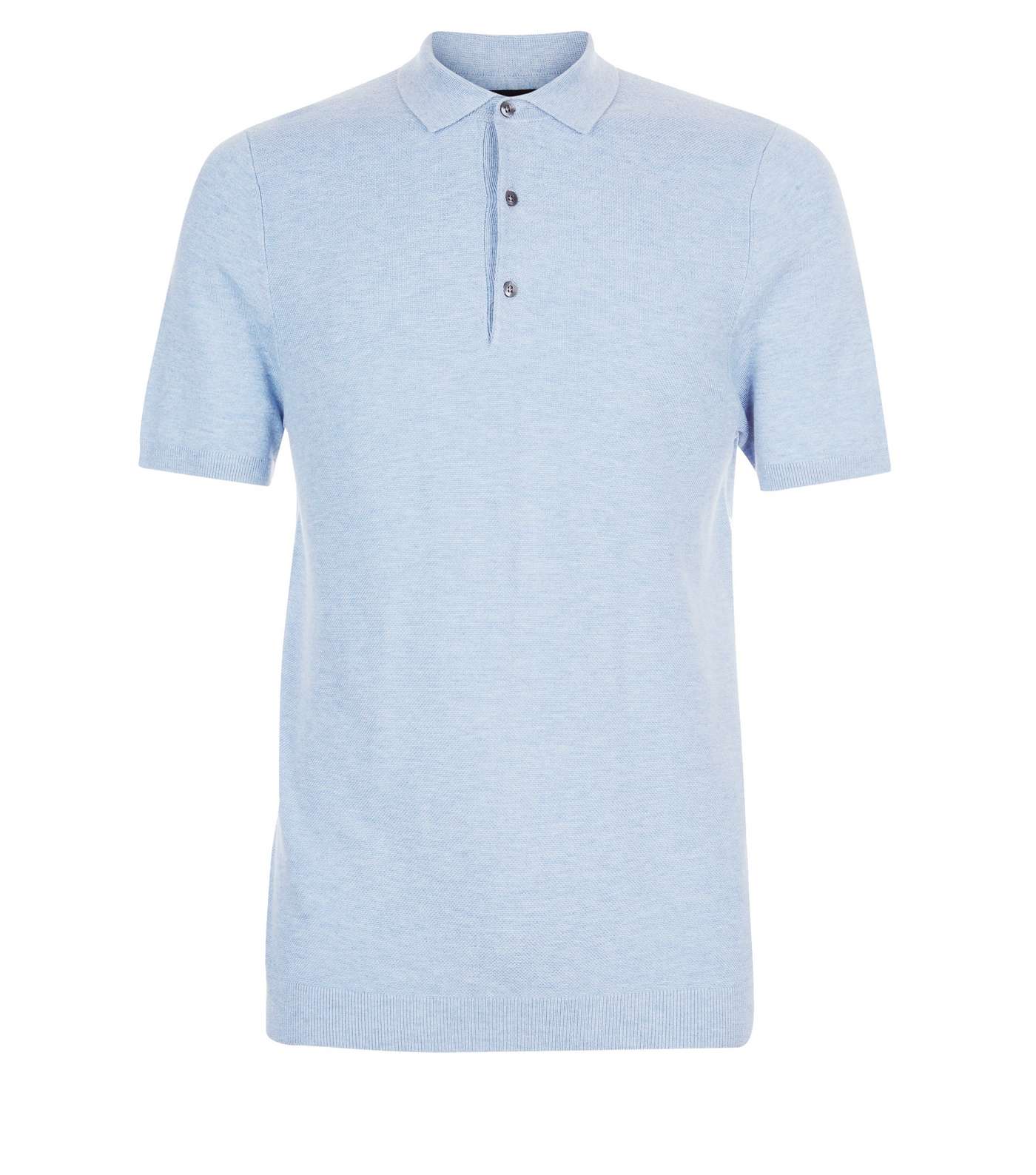 Pale Blue Knitted Slim Fit Polo Shirt Image 4