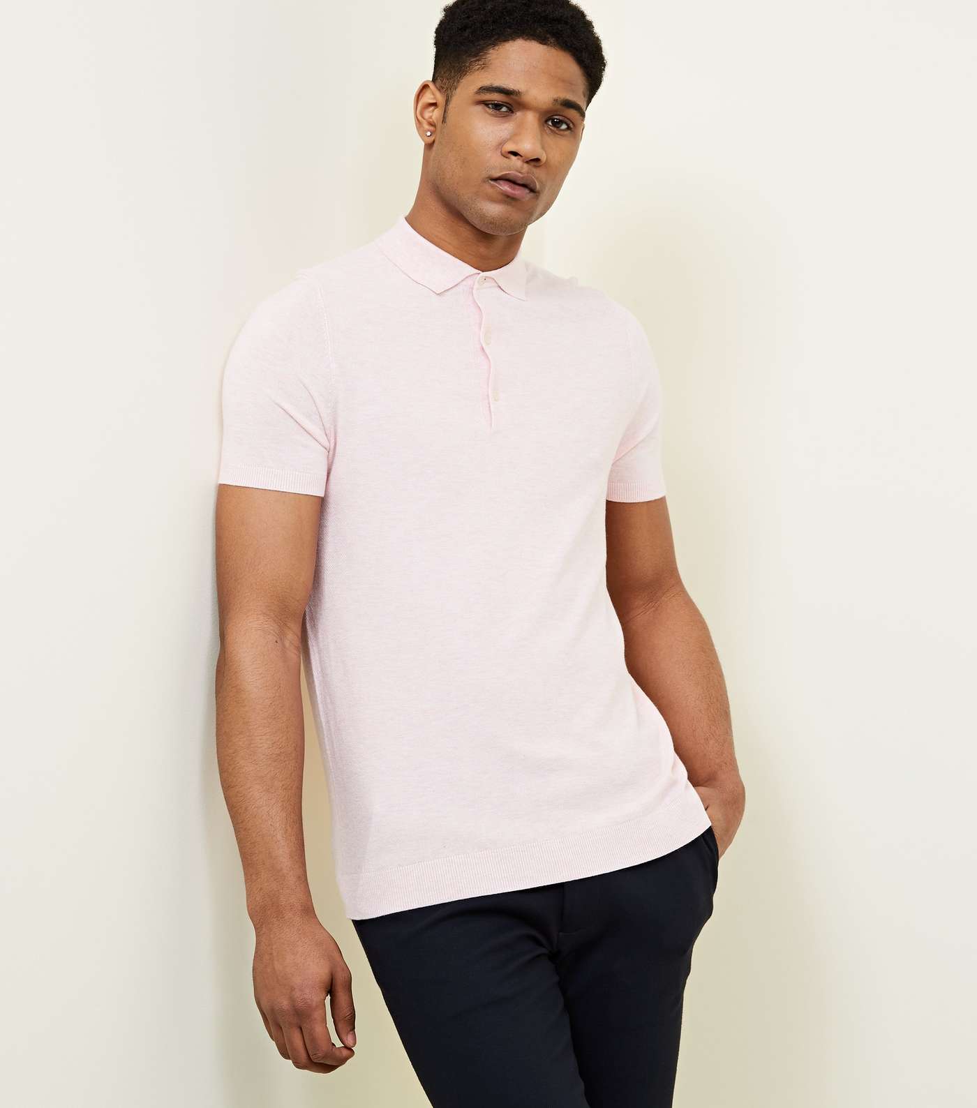 Pink Knit Slim Fit Polo Shirt