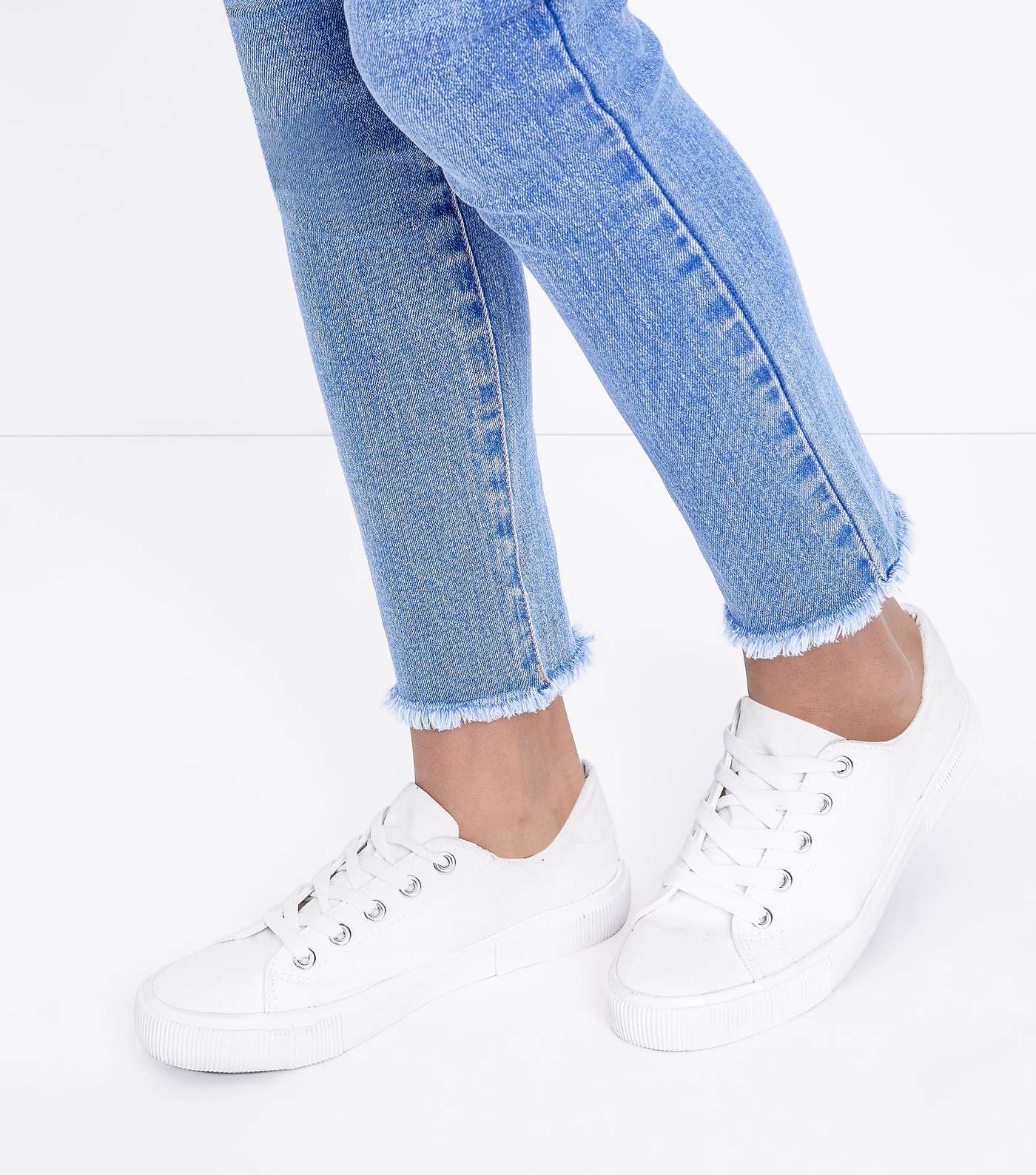 Girls White Canvas Lace Up Trainers Image 2