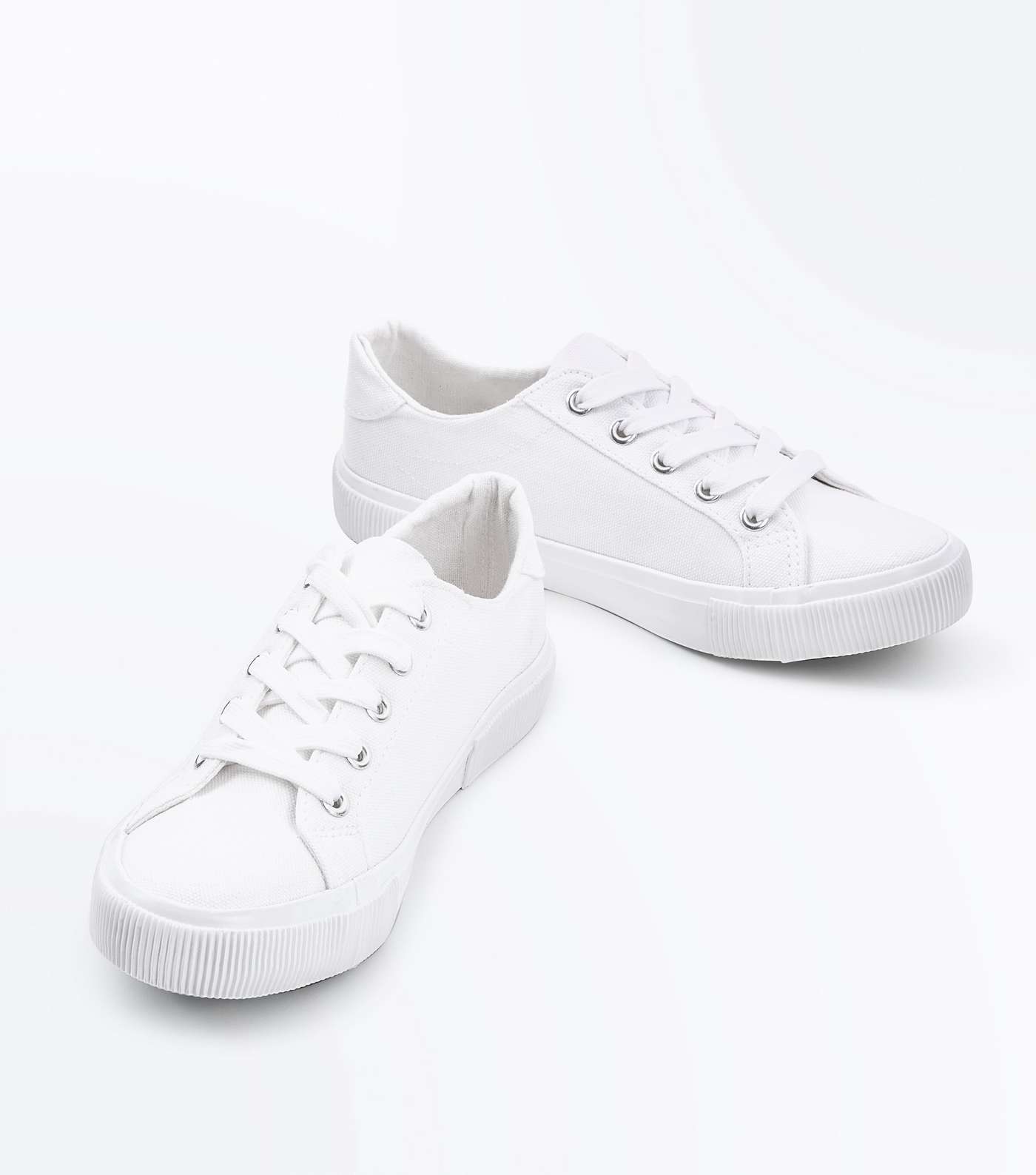 Girls White Canvas Lace Up Trainers Image 4