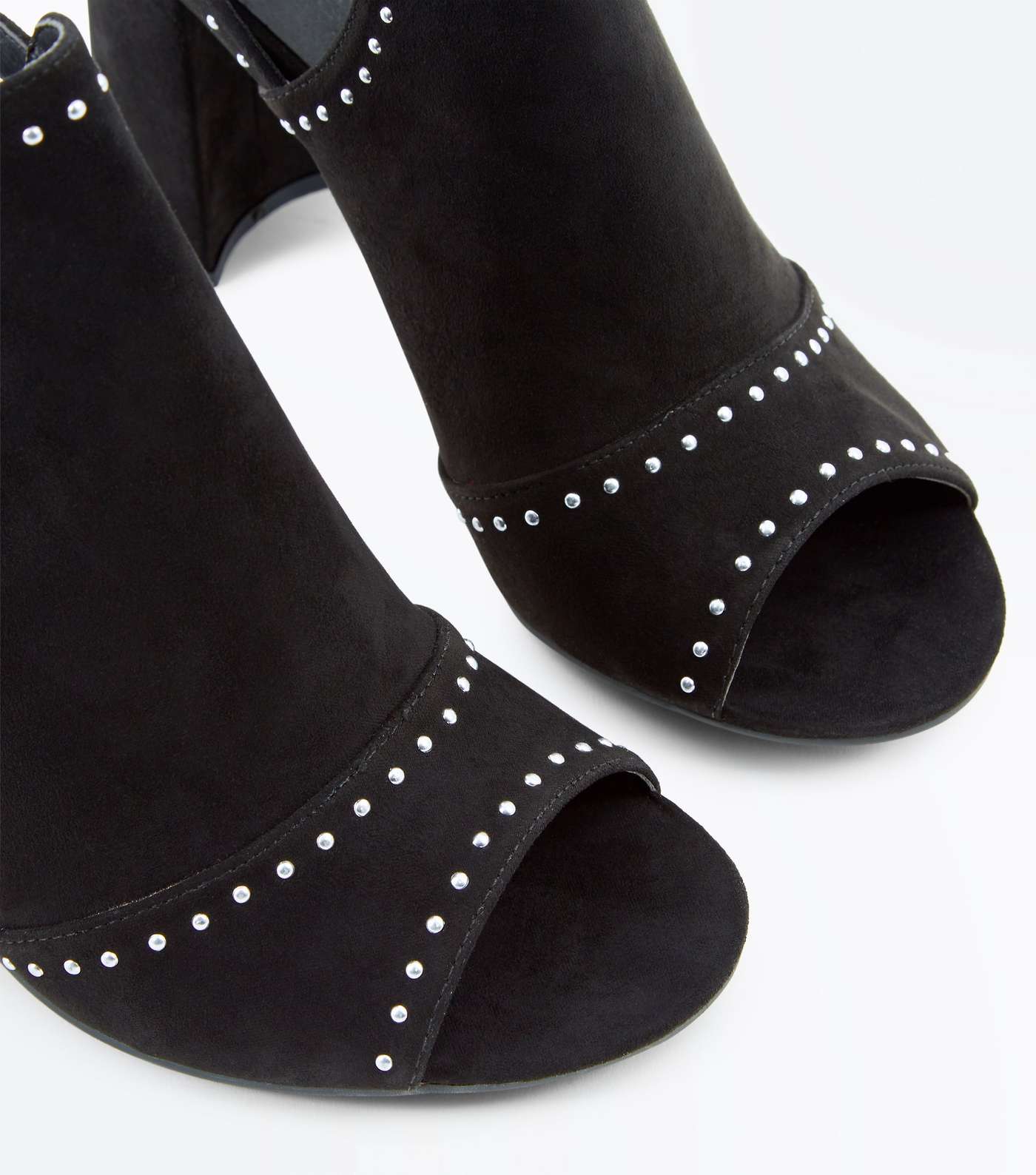 Black Suedette Studded Peep Toe Block Heels Image 4