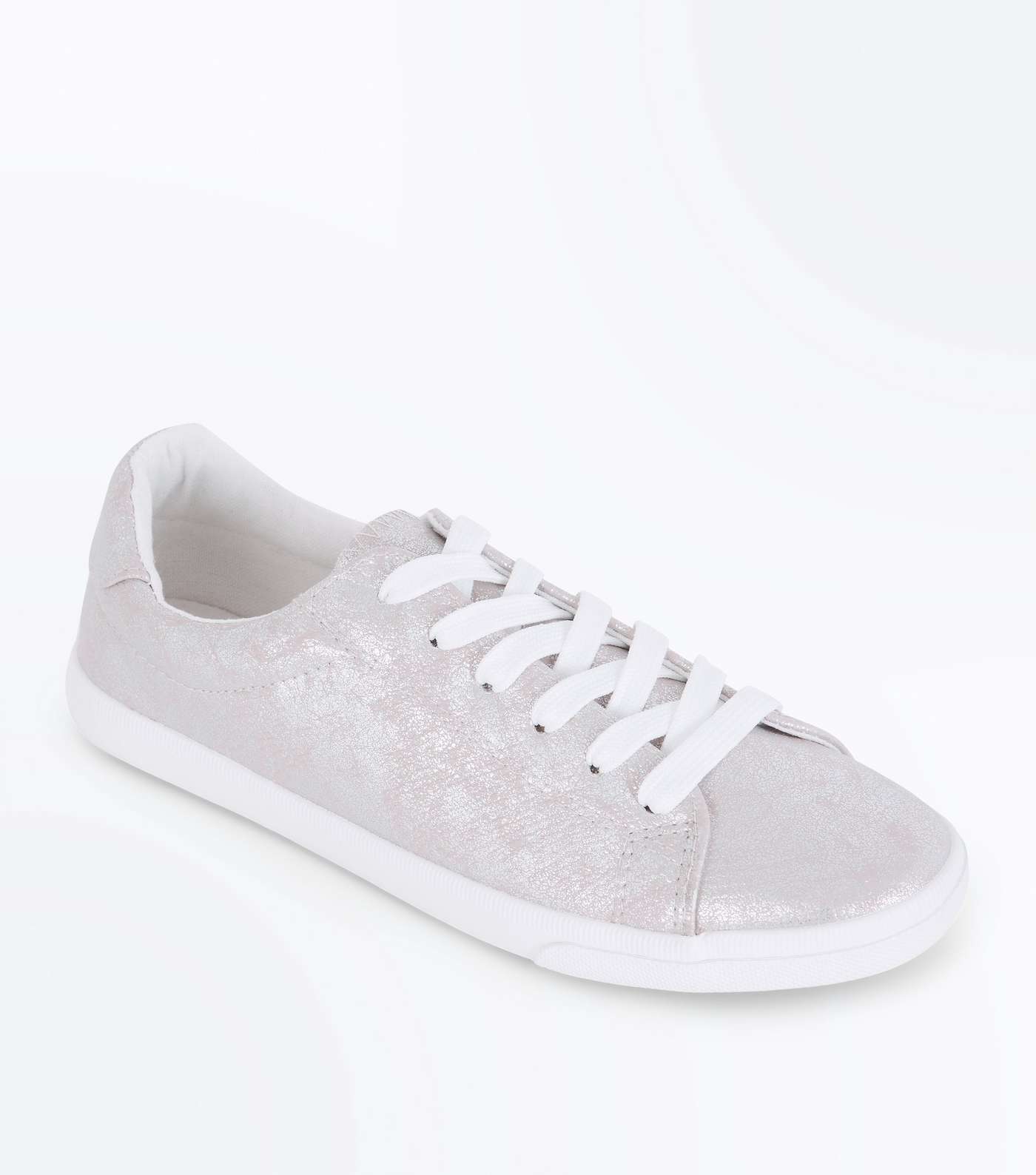 Silver Iridescent Faux Snakeskin Lace Up Trainers