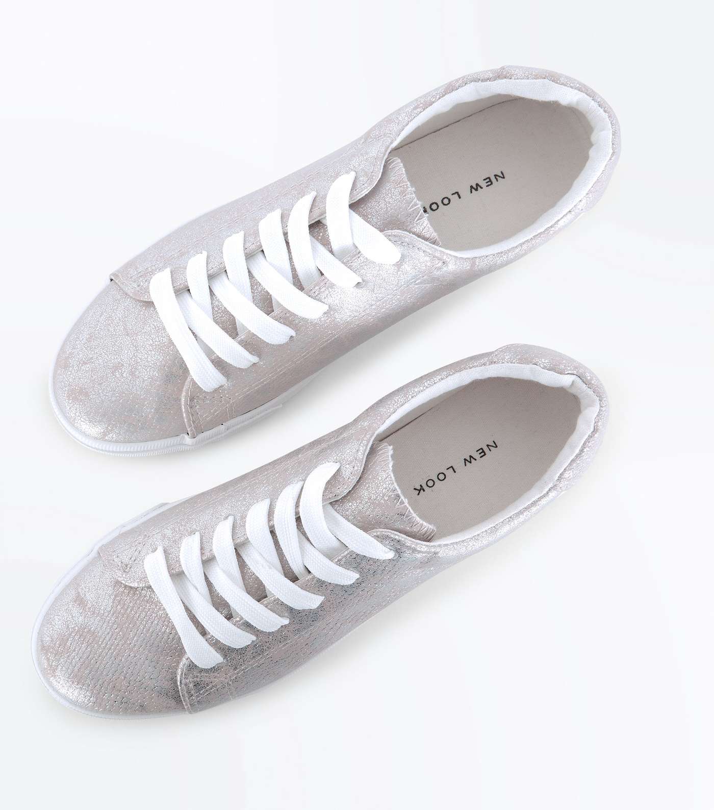 Silver Iridescent Faux Snakeskin Lace Up Trainers Image 3