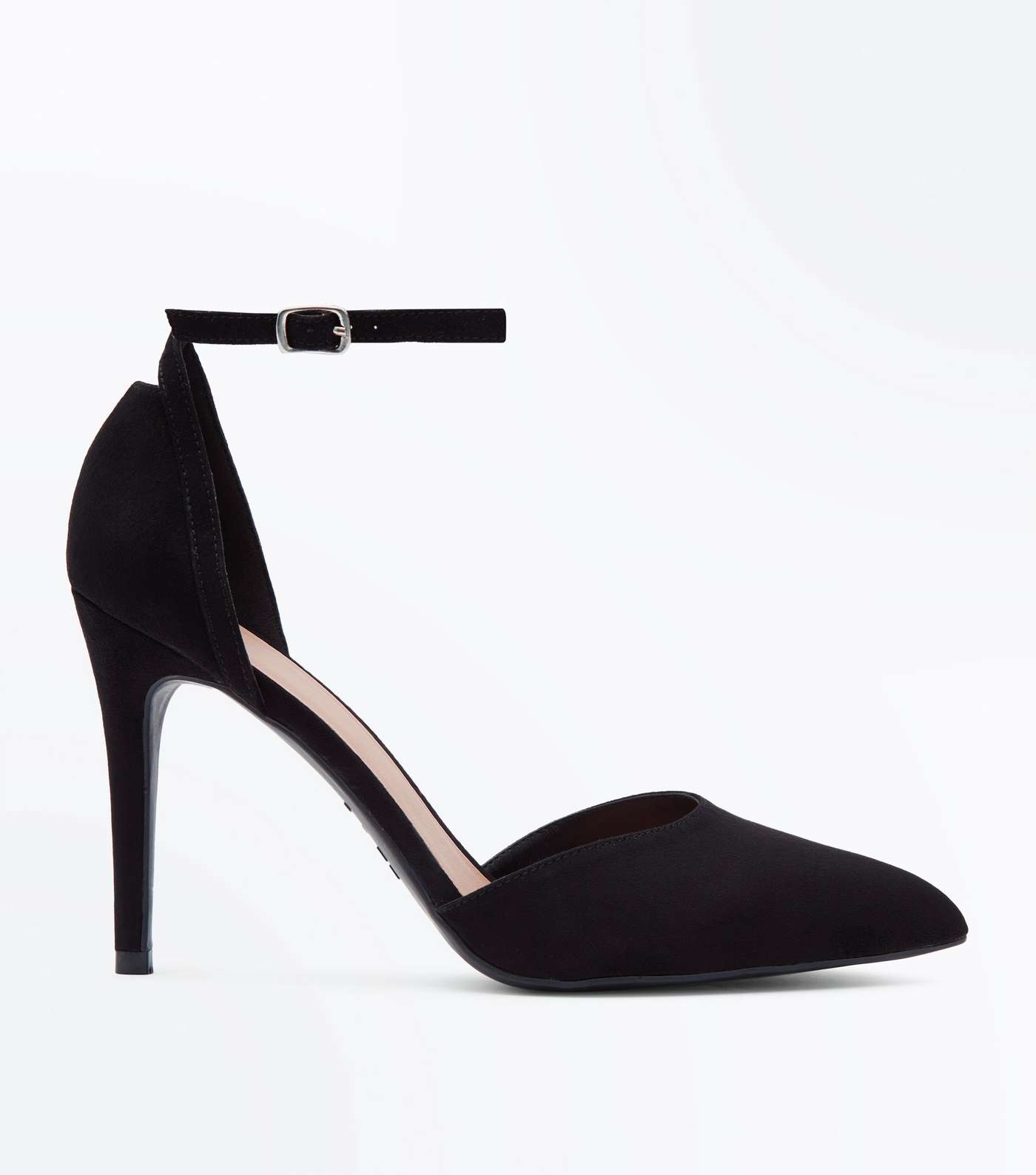 Black Suedette Ankle Strap Pointed Courts