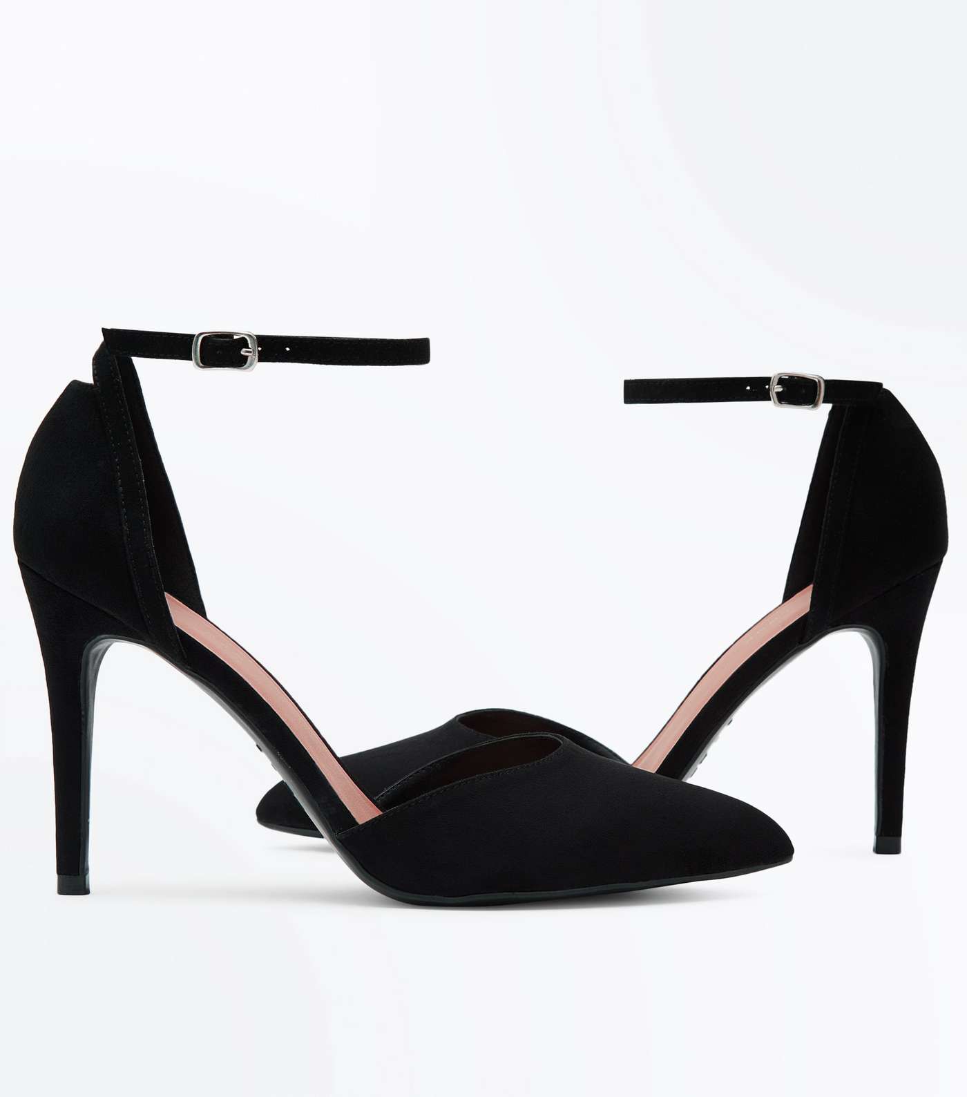Black Suedette Ankle Strap Pointed Courts Image 3