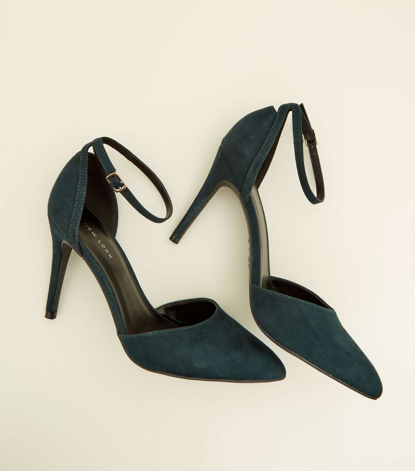 Dark Green Suedette Ankle Strap Pointed Courts Image 3