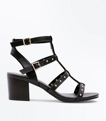 block heel studded gladiator sandals