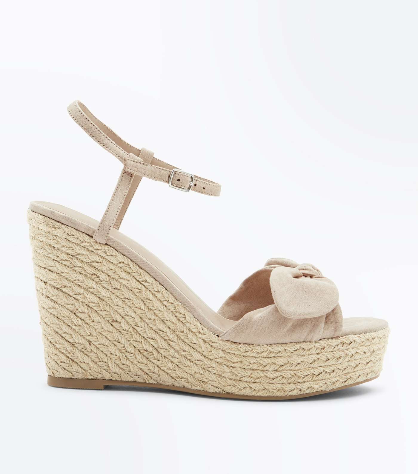 Nude Suedette Bow Strap Wedges