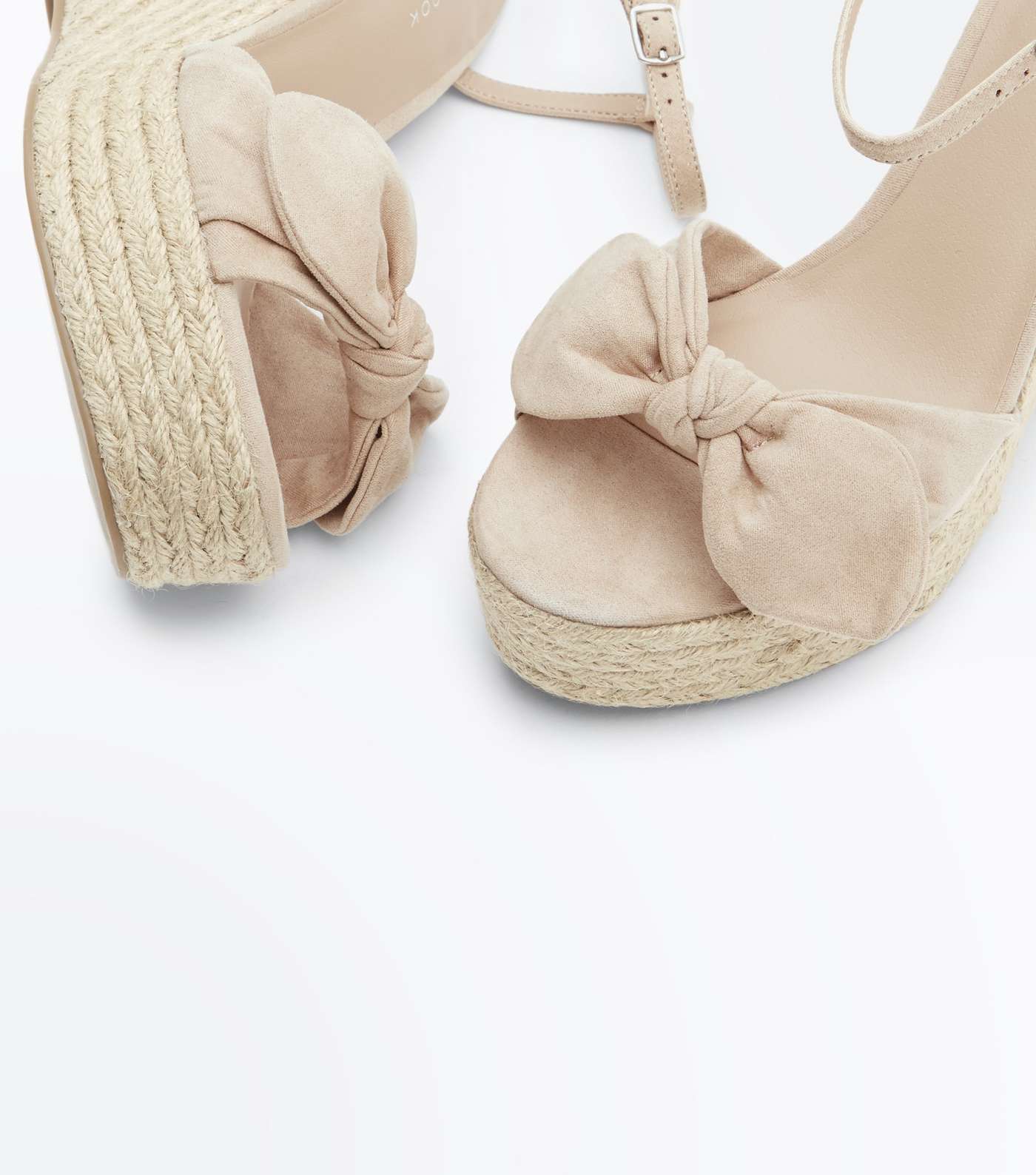 Nude Suedette Bow Strap Wedges Image 3