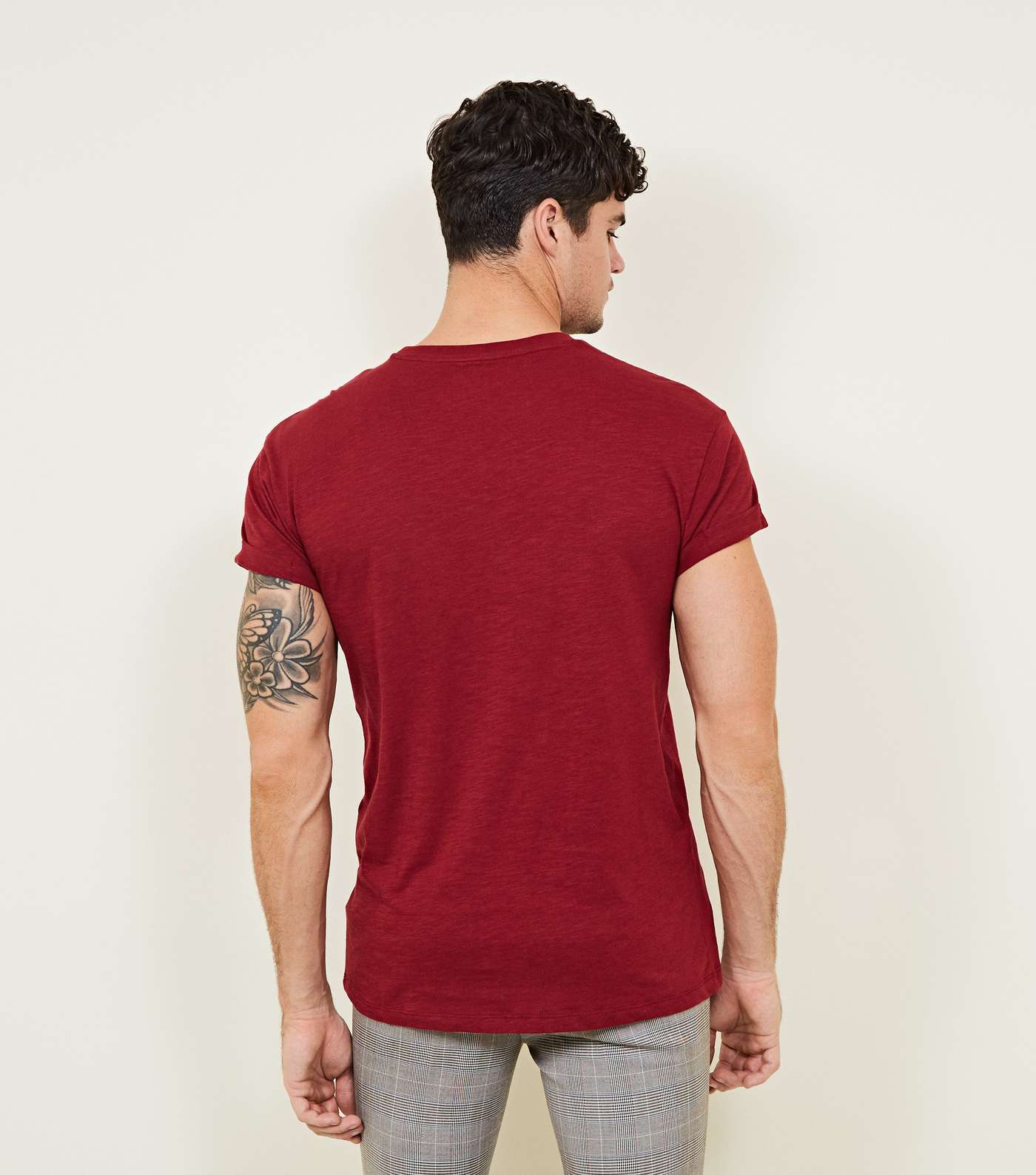 Dark Red Rolled Sleeve T-Shirt Image 3