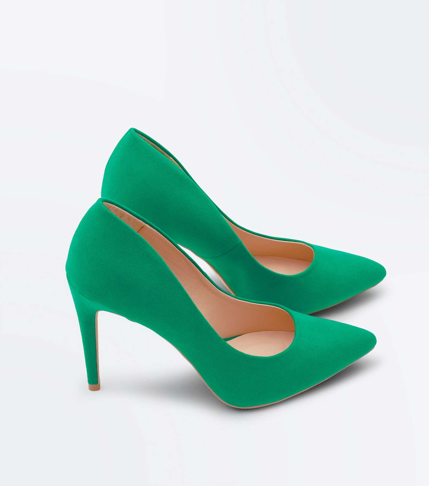 Green Suedette Pointed Court Shoes Image 4
