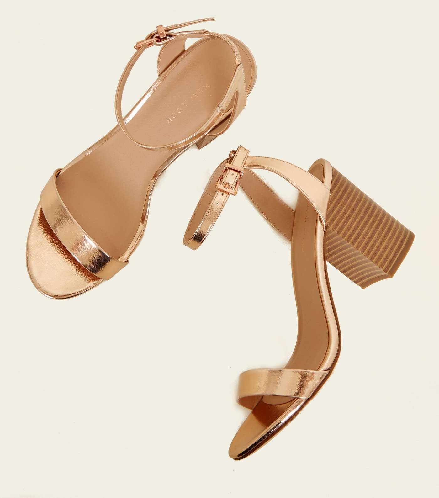 Rose Gold Leather-Look Wooden Block Heel Sandals Image 4