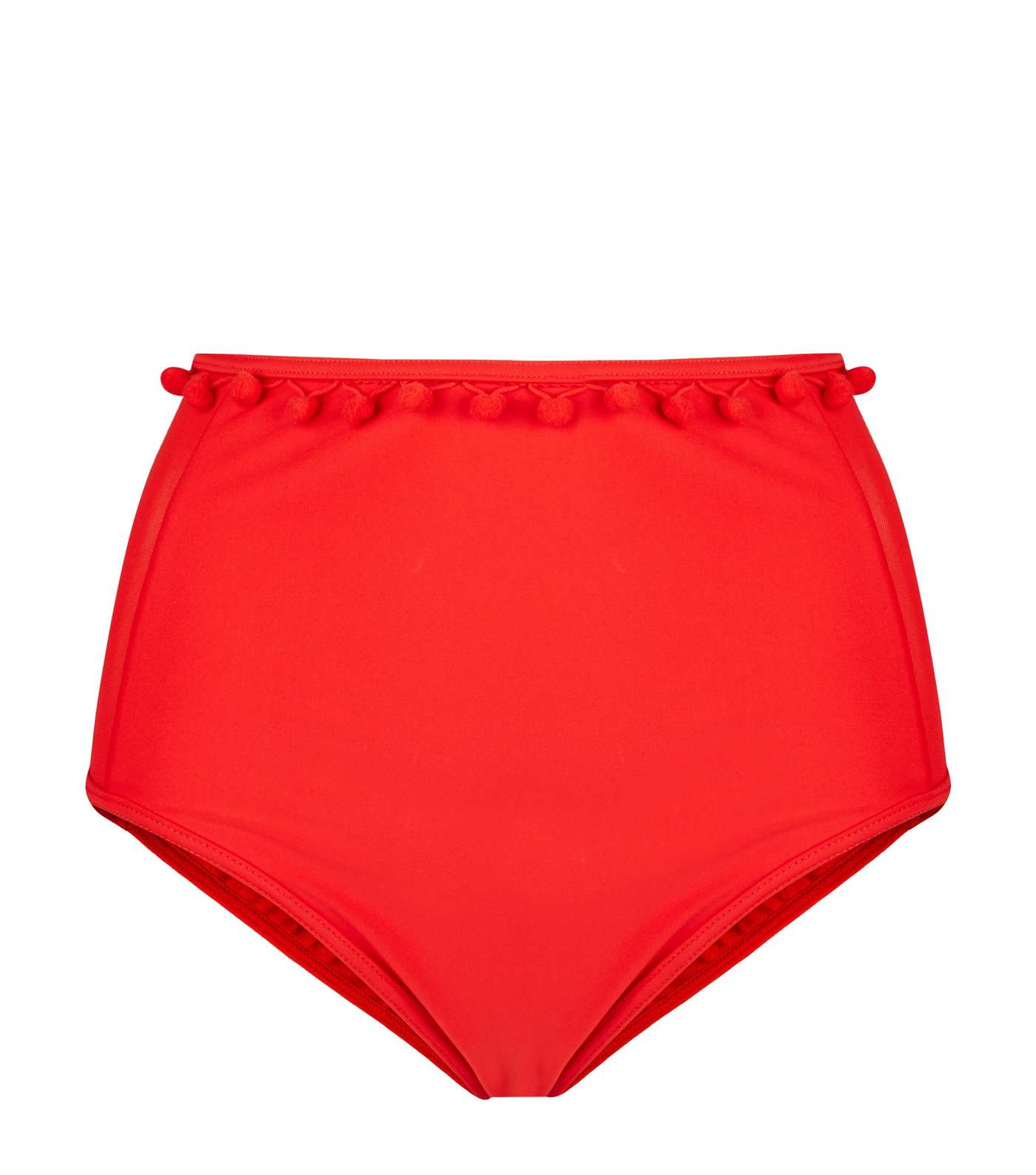 Red Pom Pom High Waist Bikini Bottoms  Image 4