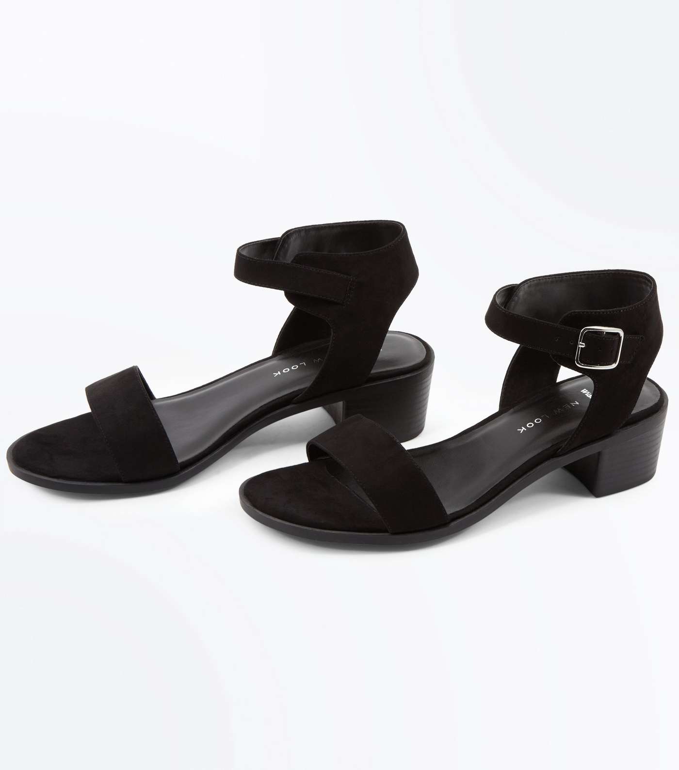 Wide Fit Black Suedette Low Block Heel Sandals Image 3