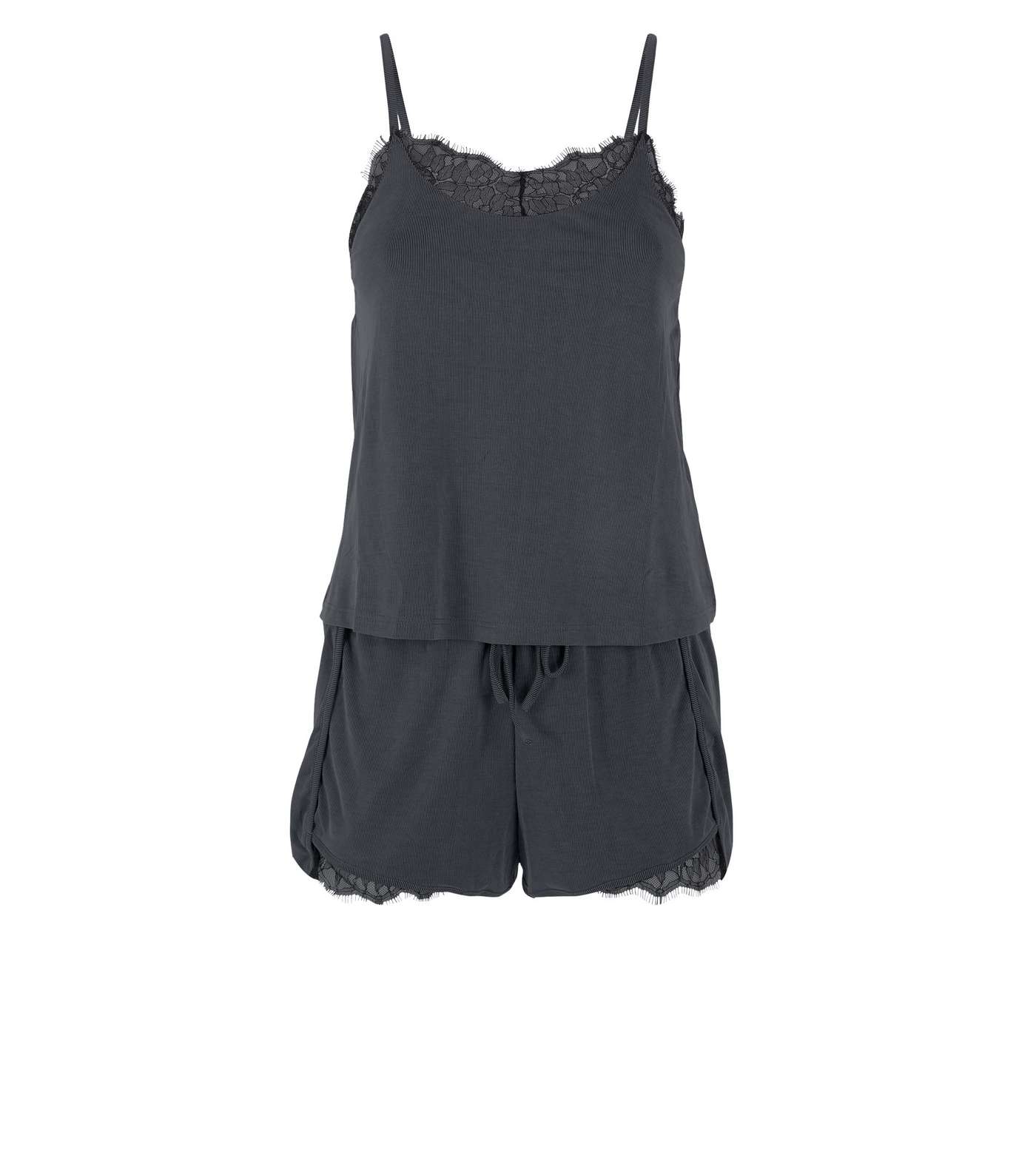 Dark Grey Lace Trim Cami and Shorts Pyjama Set  Image 3
