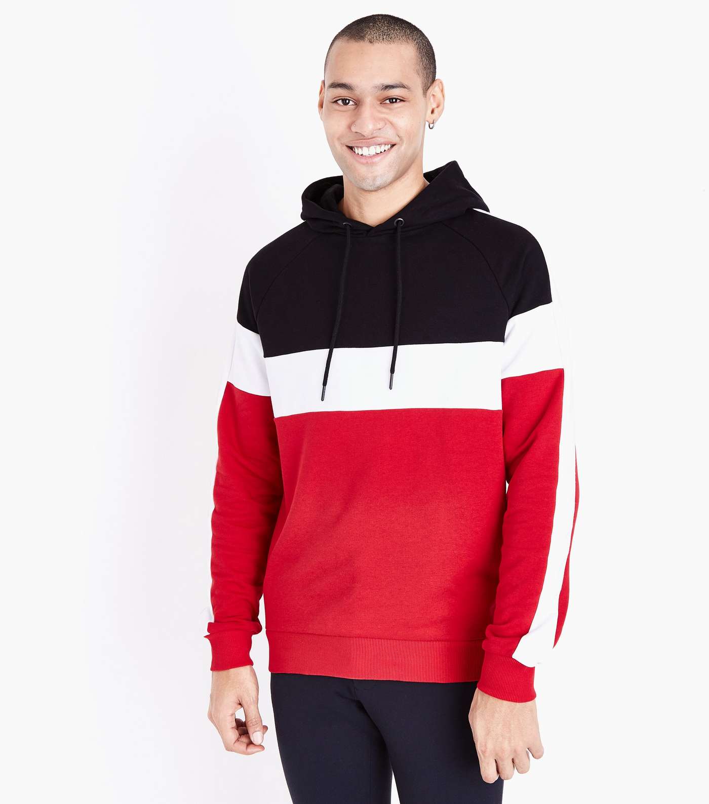 Red Colour Block Stripe Hooded Sweatshirt