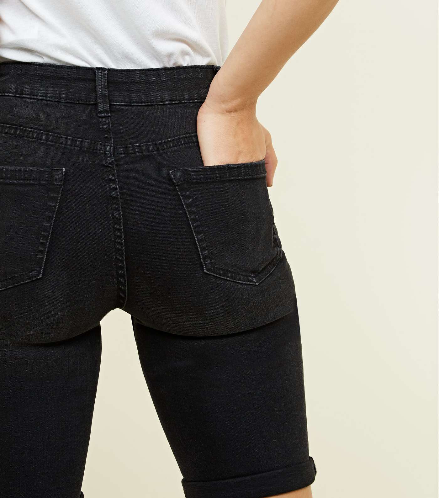 Black Knee Length Denim Shorts Image 5
