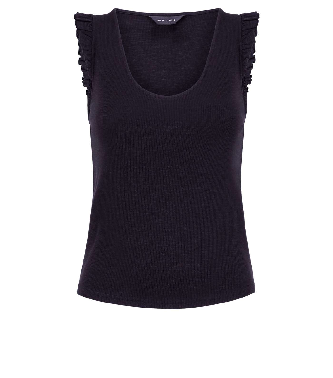 Black Ribbed Frill Shoulder Vest Image 4