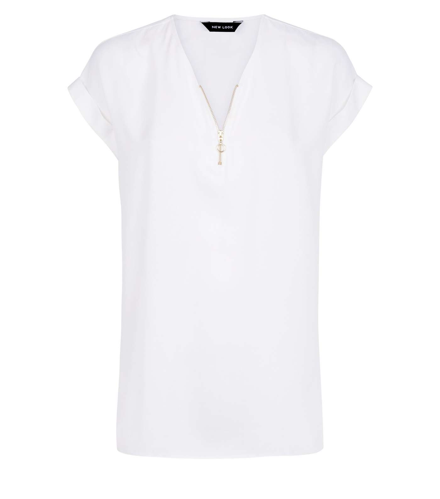 Off White Zip Front Tunic Top Image 4