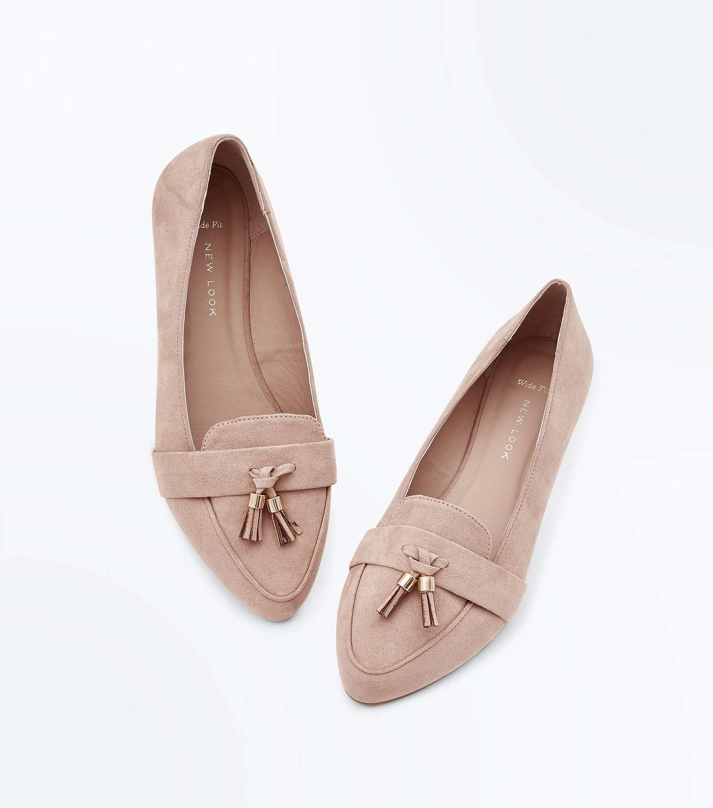 Wide Fit Nude Suedette Tassel Pointed Loafers Image 4