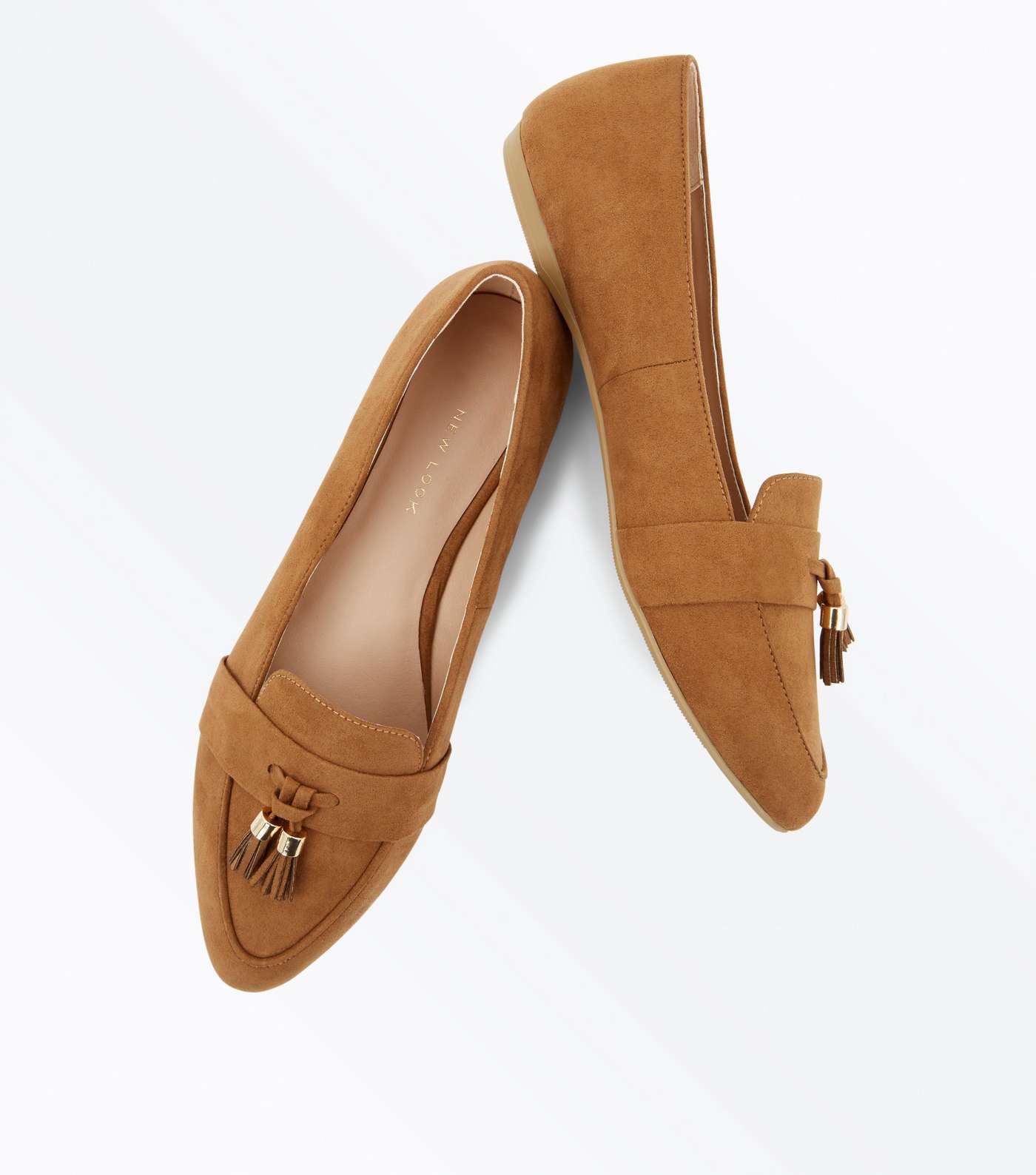 Wide Fit Tan Suedette Tassel Pointed Loafers Image 4