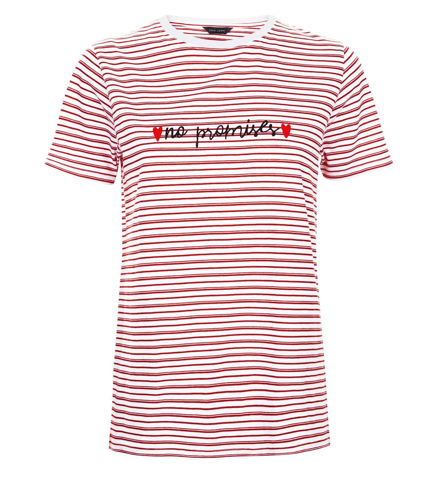 Red Stripe No Promises Embroidered T-Shirt Image 4